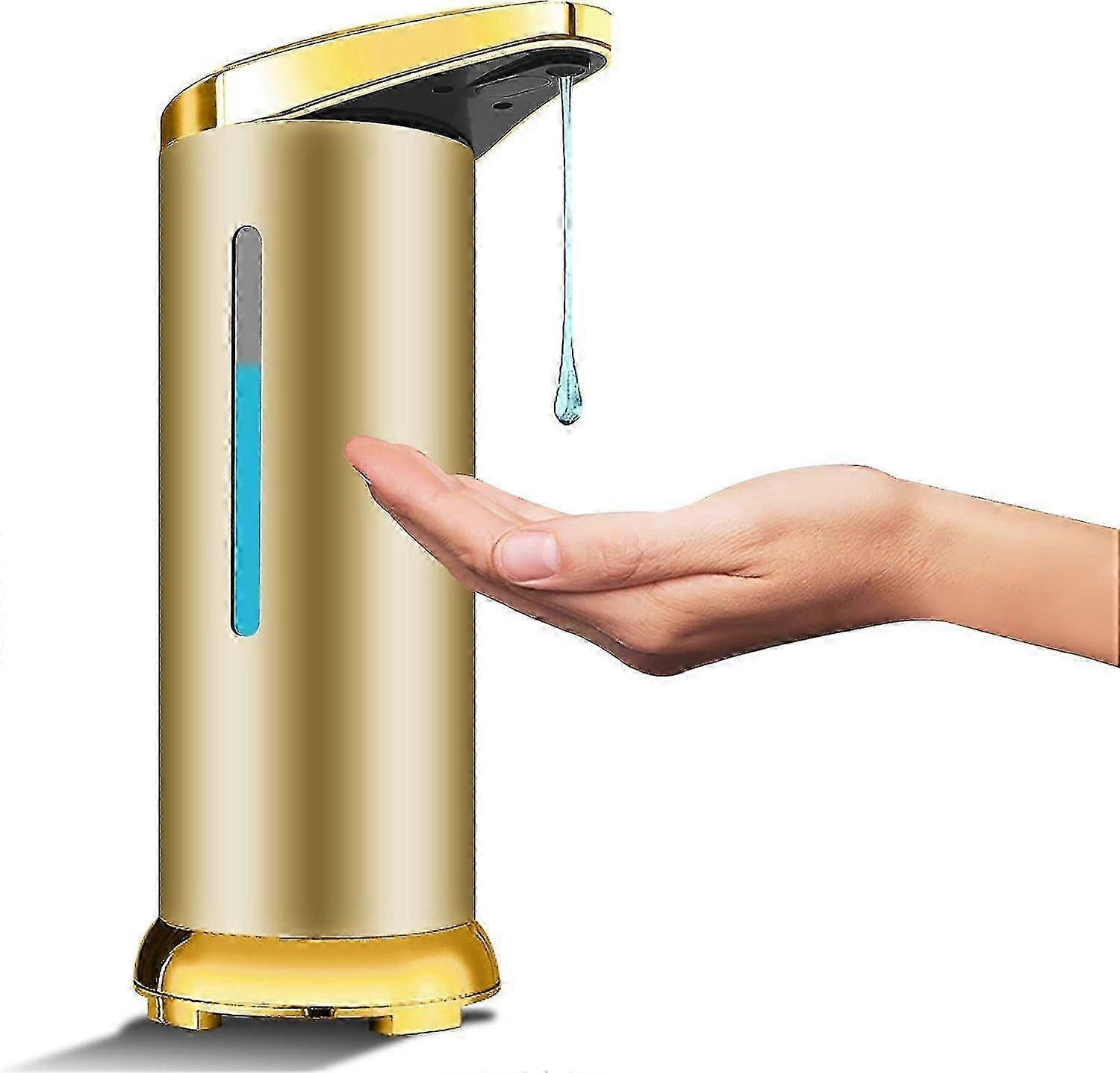 Stainless Steel Automatic Soap Dispenser, Touchless Sterilizer Dispenser with Infrared Sensor, Adjustable Switch and Waterproof Base (Matte Gold)