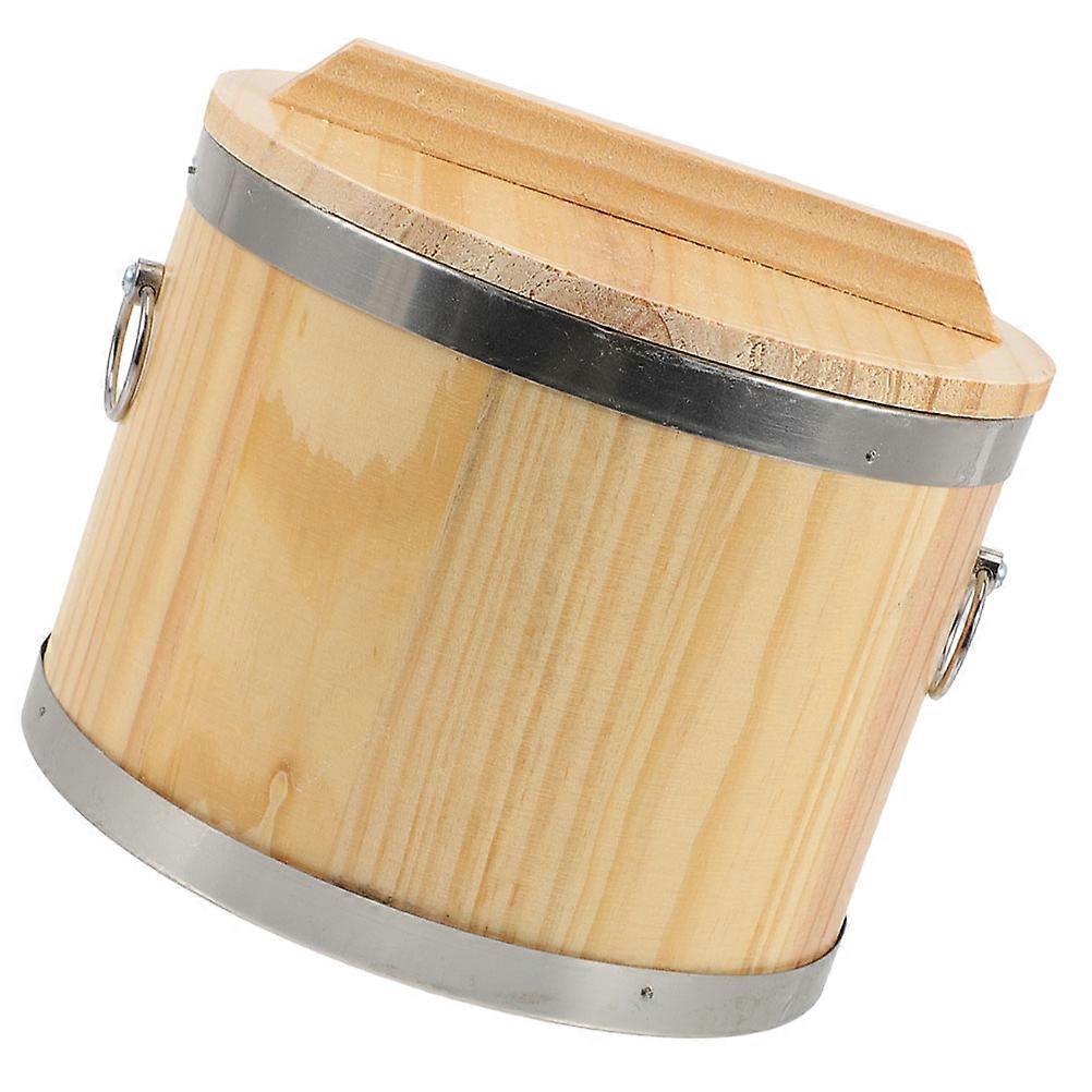 Round Rice Barrel Large Capacity Sushi Bucket Leak Proof Wooden Food Barrel Rice Mixing Bucket with Lid