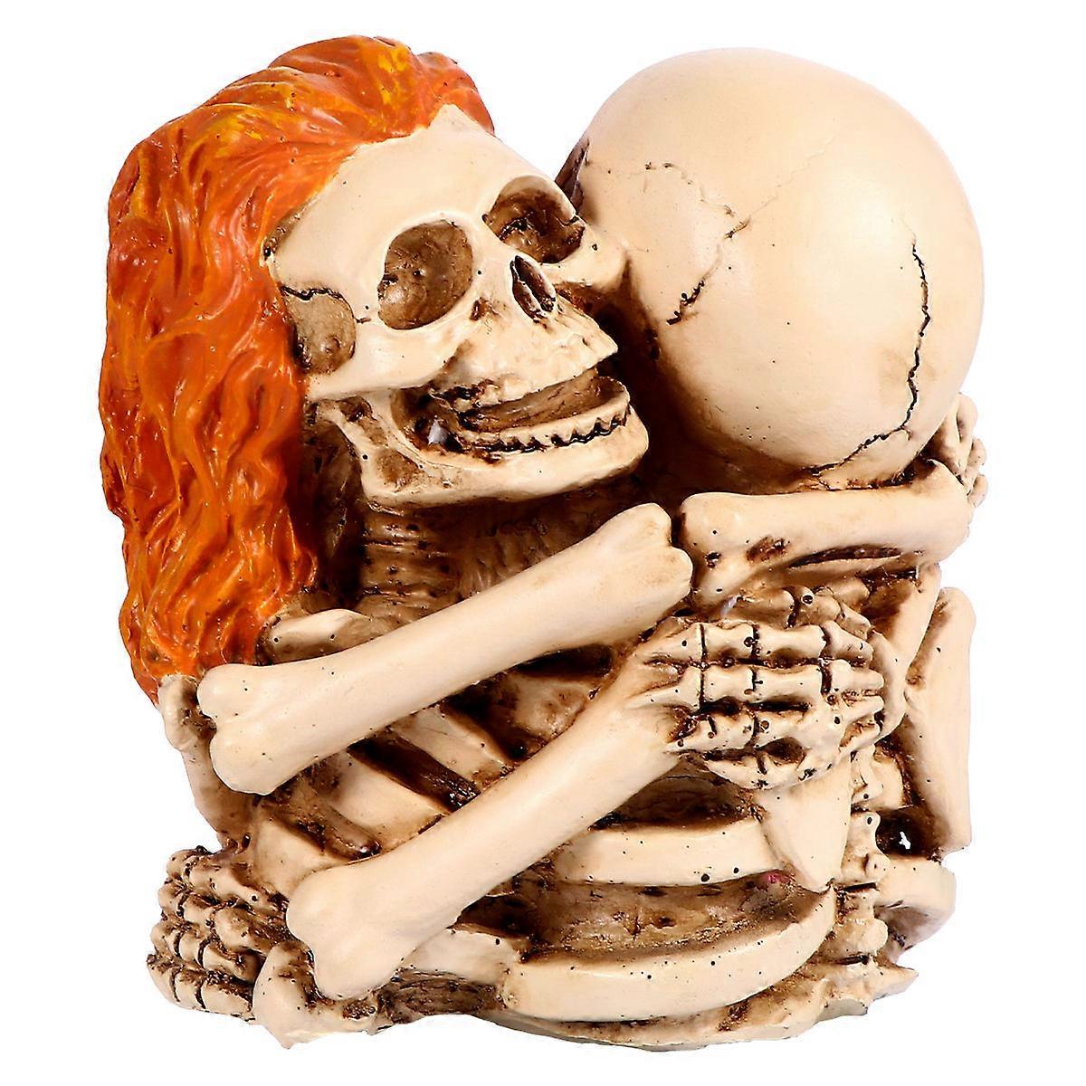 Resin Skeleton Hugging Skull Statue Halloween Decoration 10.5X9X8 Cm Perfect For Festive Occasions 1Pc
