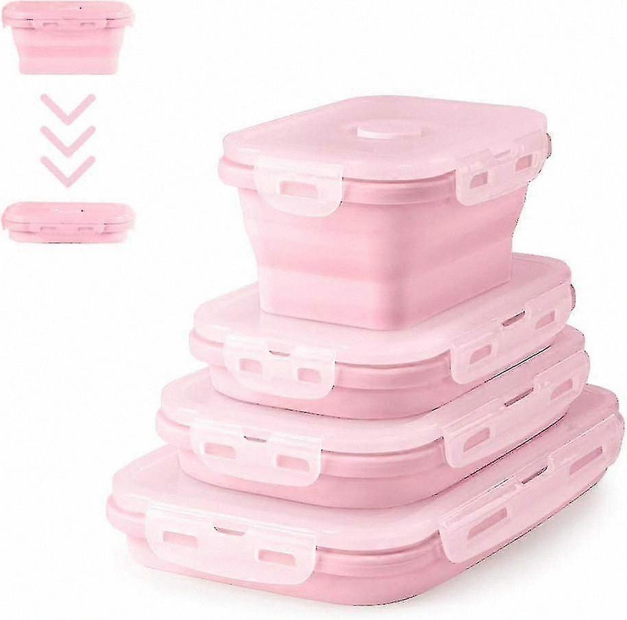 Set of 4 Collapsible Silicone Containers: Compact Food Storage Solution for Space Efficiency