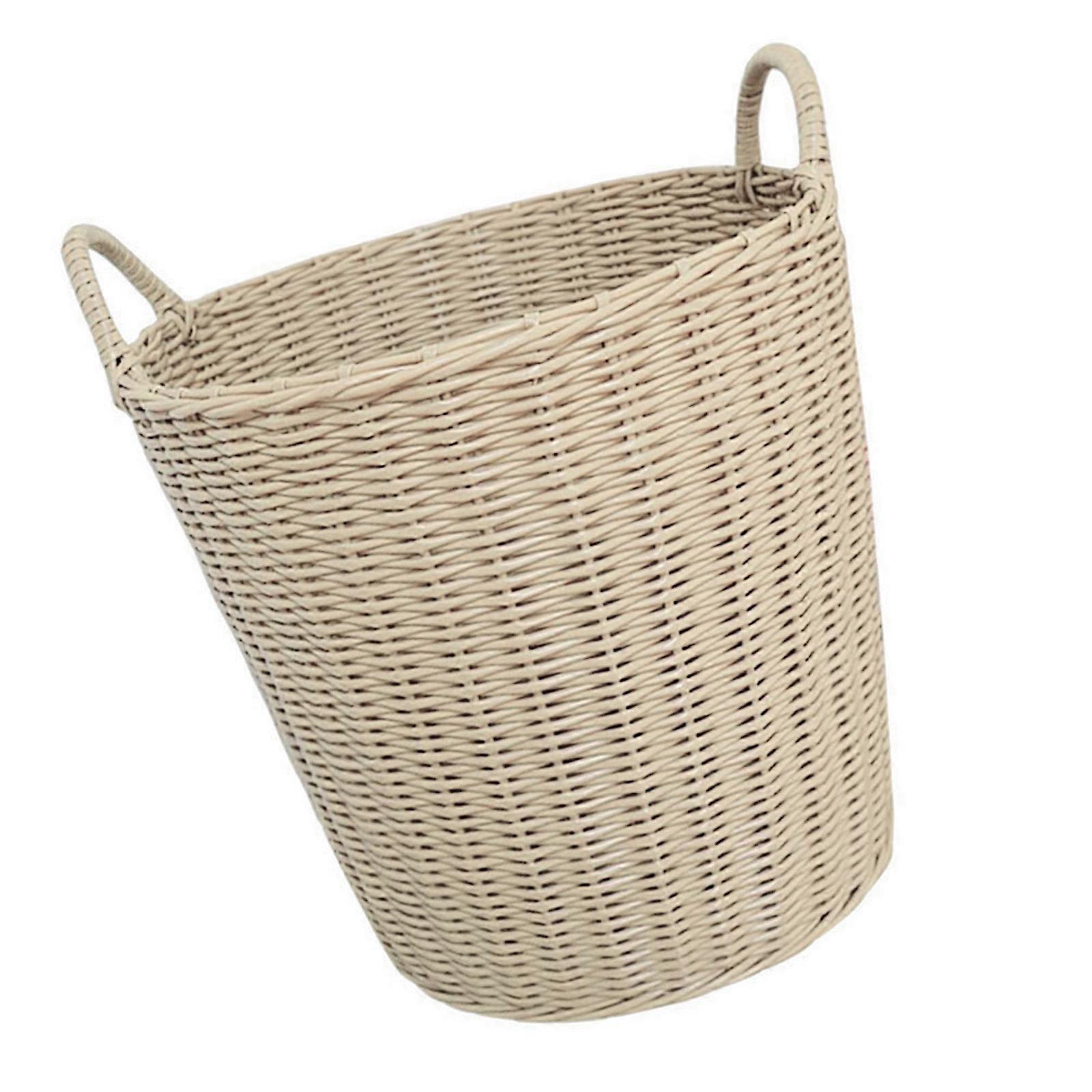 Laundry Basket 2 Pcs Woven Design Rectangular Storage Solutions For Home Use Beige Color Plastic Material