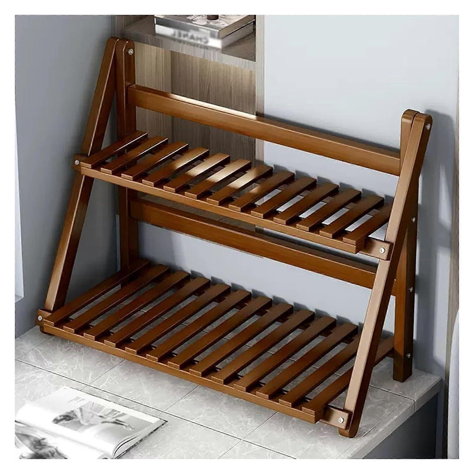 Plant Stand Indoor Corner Ladder Shelf 2-Tier Wooden Storage Shelf for Plants with Table Plant Pot Holder
