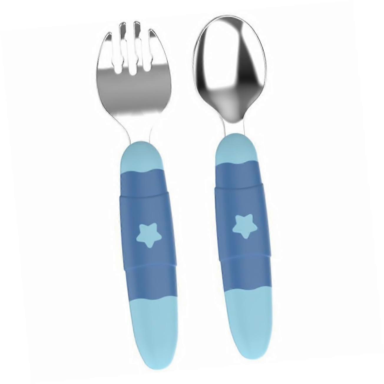 Stainless Steel Spoon and Fork Set Ergonomic Cartoon Style Training Utensils With Smooth Edges And Comfortable Grip