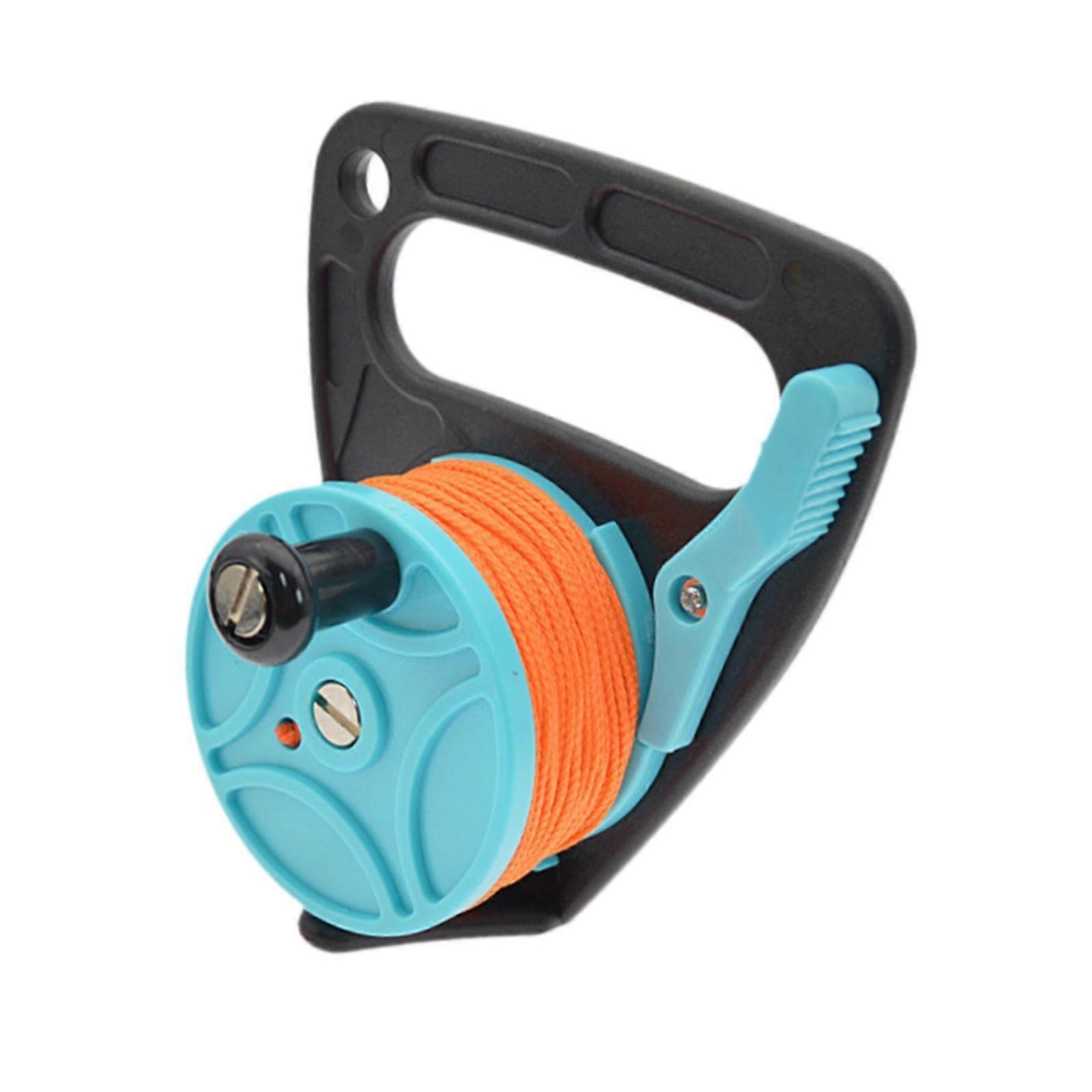 Scuba Dive Reel with Thumb Stopper, Diving Finger Spool Gear Drifting Line Accessories Reel with Handle for Snorkeling Blue