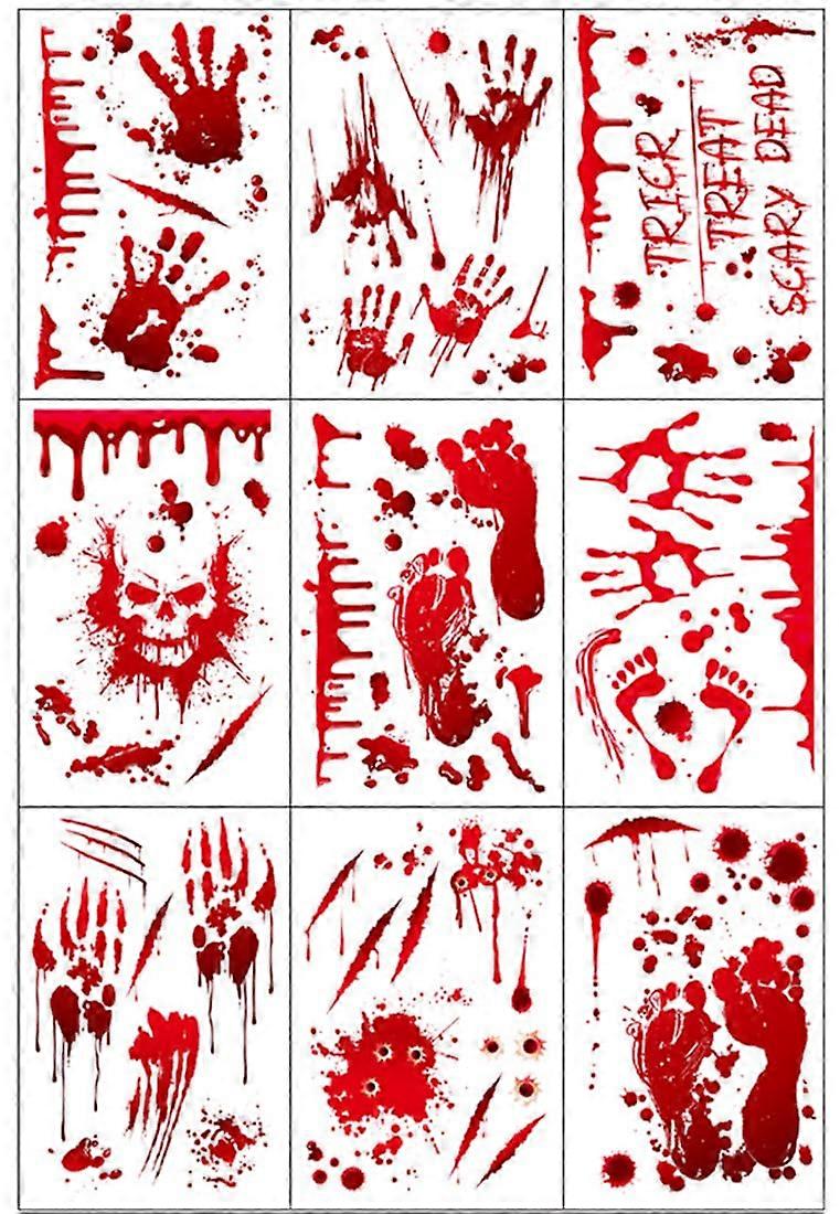 Halloween Window Stickers Double-Sided Scary Bloody Handprint Footprint Blood Splatter Window Decals Model Halloween H