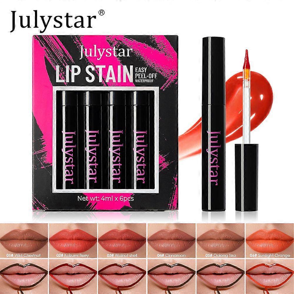 6Pcs Peel Off Lip Liner Stain Set - Long-Lasting, Smudge-Proof, Waterproof Nude Matte Lip Tint, Non-Fading Peel Off Lip Color, Effortless Precision &