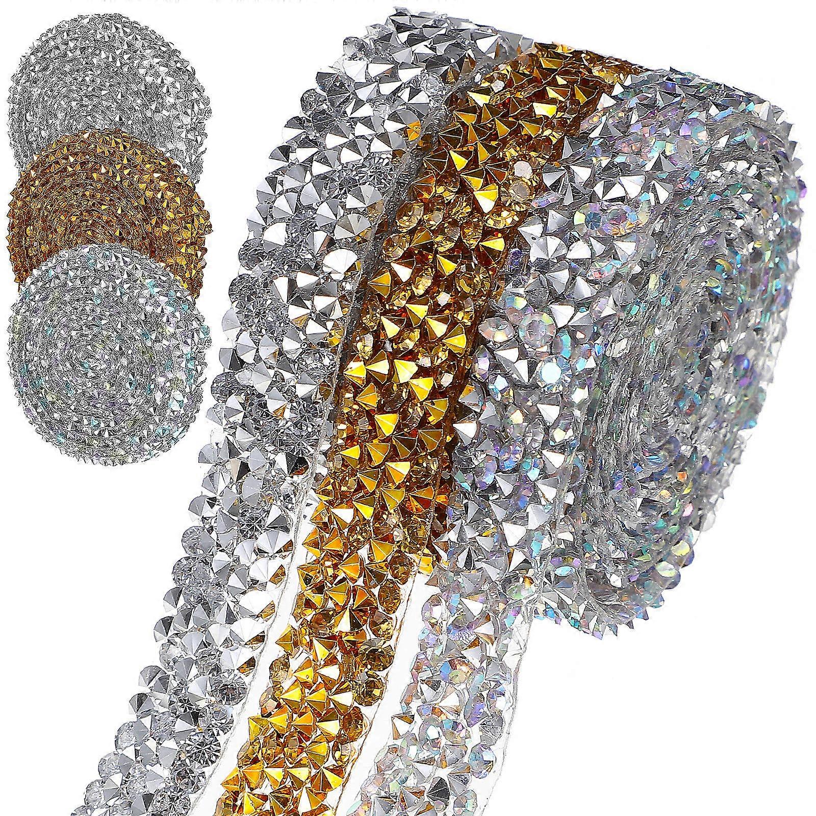 6 Rolls Self Adhesive Resin Rhinestone Ribbons for DIY Art Crafts Assorted Color