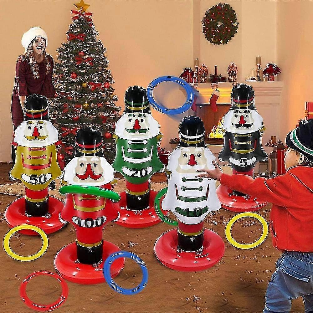5 Pack Christmas Nutcrackers Ring Toss Christmas Party Games Toys Inflatable Ring Toss5 Scoreboard Nutcracker, 8 Rings)