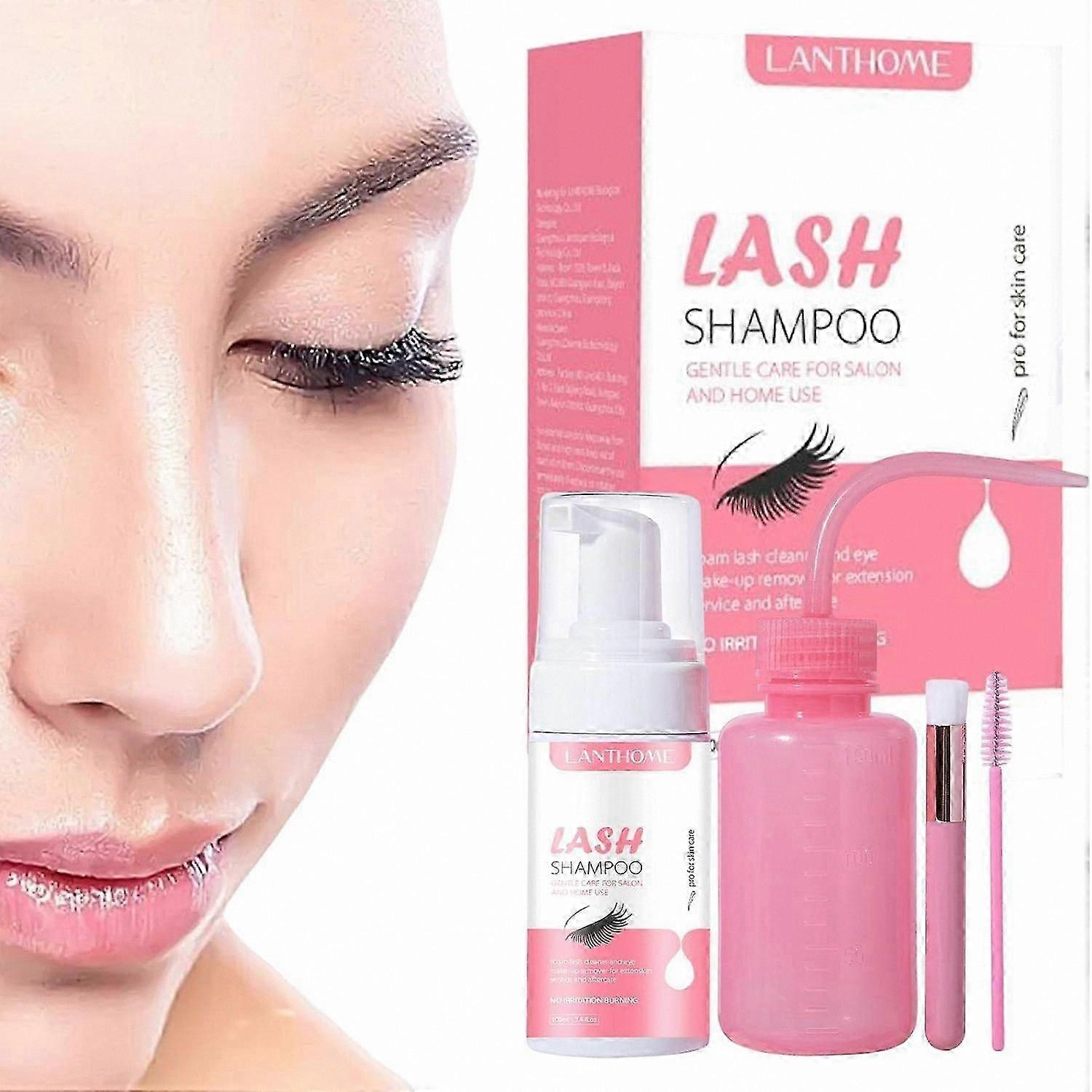 Foam Eyelash Cleanser Kit, 100ml Oil-Free Gentle Formula, Lash Bath with Rinse Bottle and Brush for Extensions Care