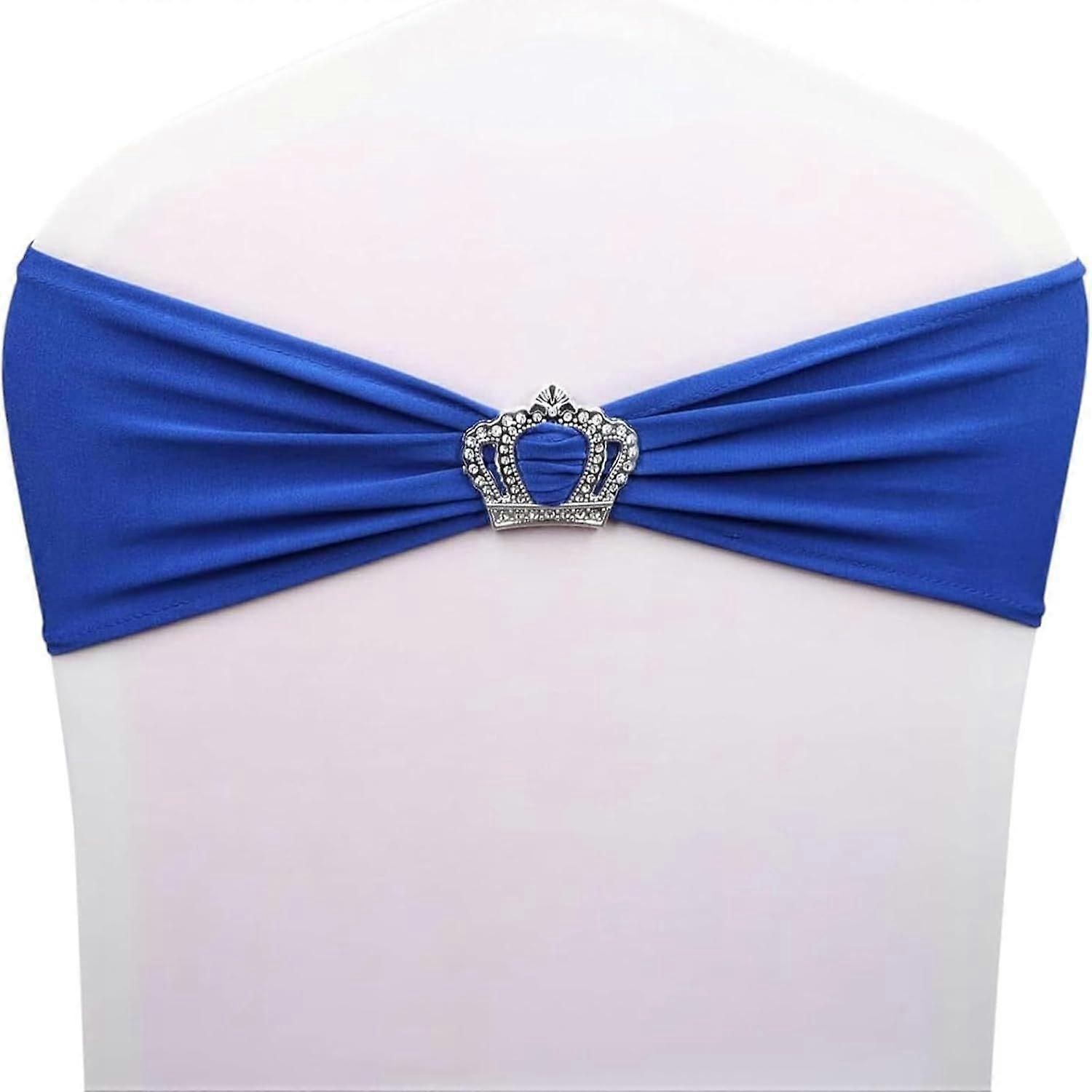 Spandex Chair Sashes 50pc Blue Elastic Chair Sashes with Bow tie and Crown