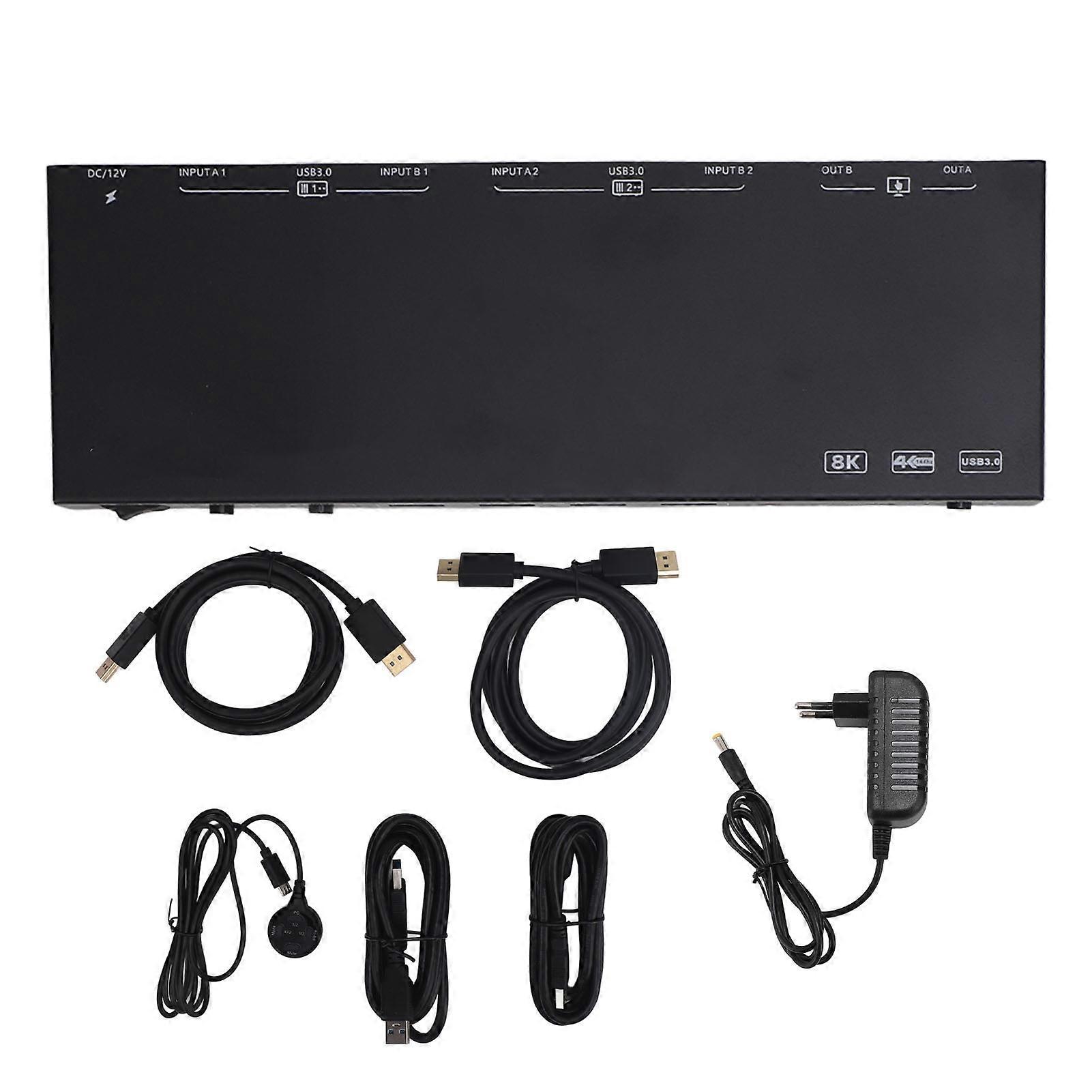 Dual Monitor KVM Switch 4K 144Hz 8K 30Hz USB 3.0 for 2 Computers and 2 Monitors