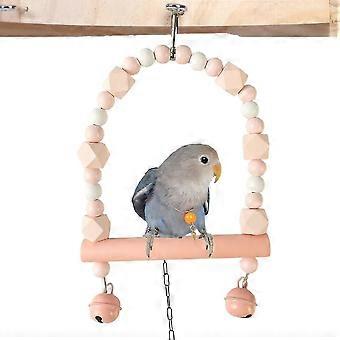 Colorful Bird Swing Toys With Bells Wooden Bird Swings Budgie Pet Swing Toys Safe And Sturdy Rocking Toys Suitable For Bird Parakeet Cockatielpink