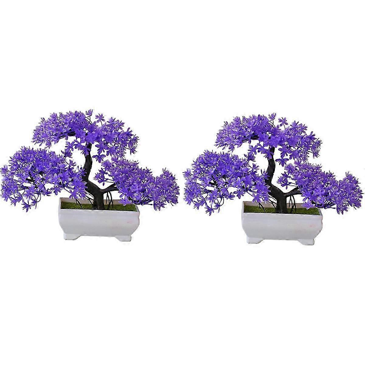 2Pcs Artificial Plant Bonsai Plastic Small Tree Pot,