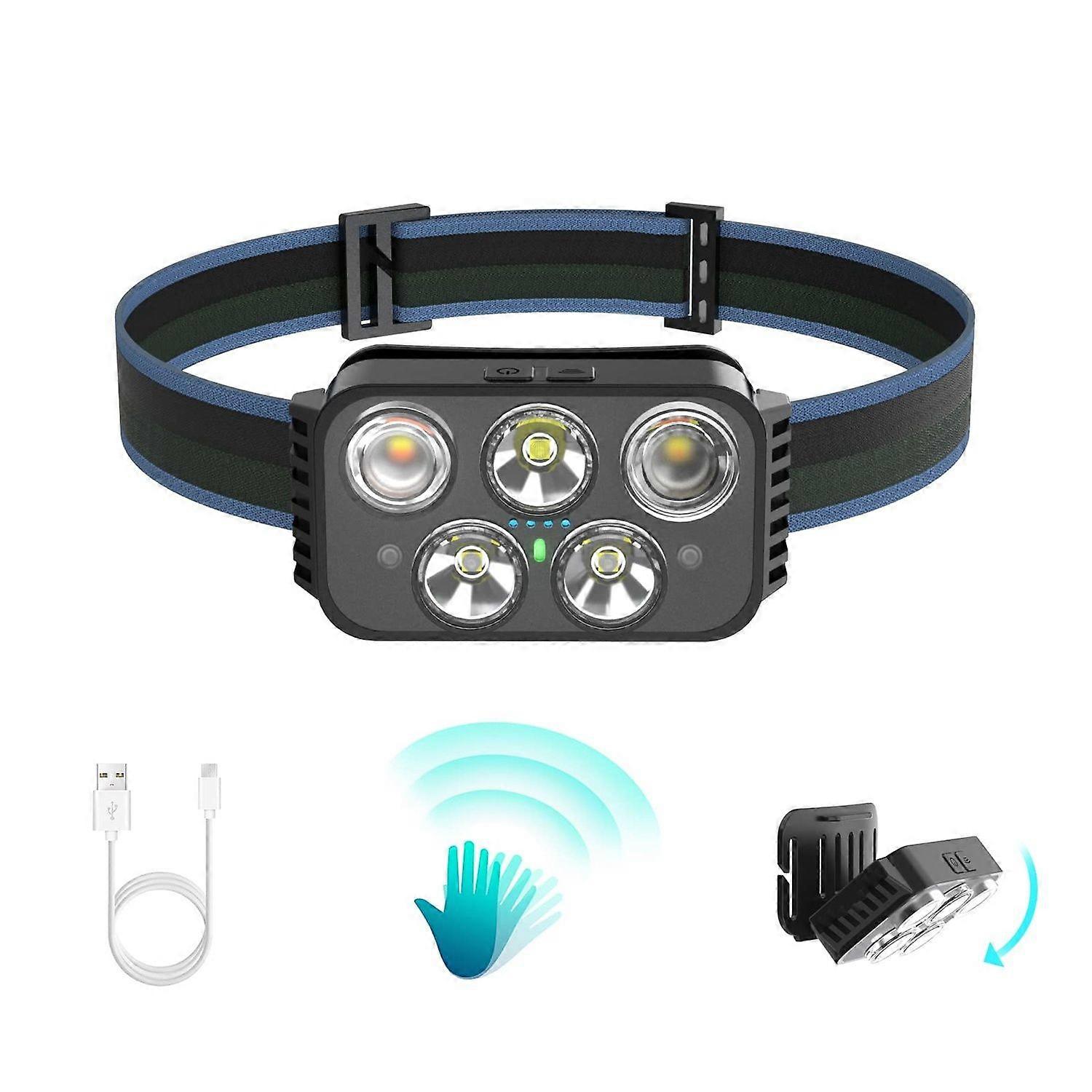 Headlamp Rechargeable, 400 Lumen Super Bright Motion Sensor LED Headlamps, Waterproof Head Flashlights with White Red Light, 6 Modes Headlamp Flashlig