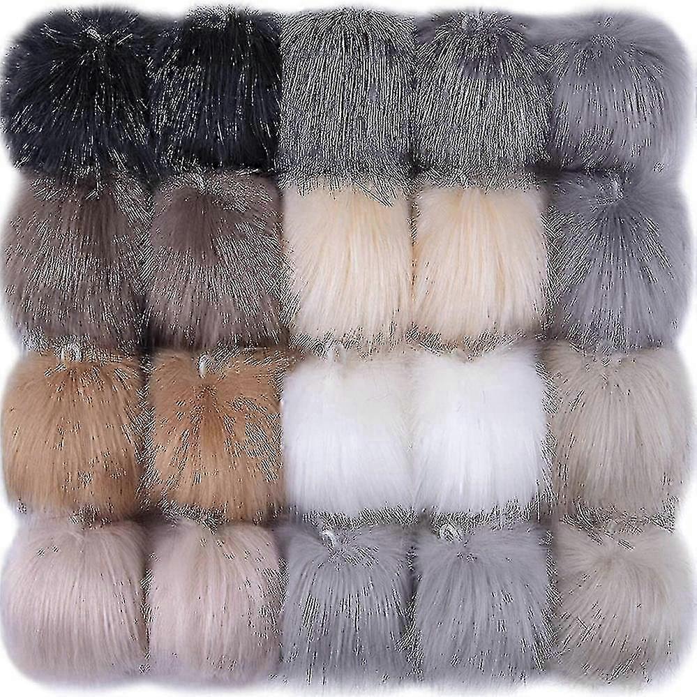Fox fur fluffy pom poms for DIY crafts - 20 pieces with elastic loops