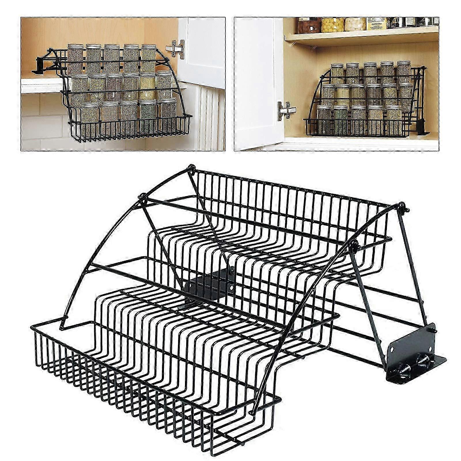 Pull Down Spice Rack for Upper Cabinets, 3Tier Black Wire Organizer with Screw Mount for Deep Inside Storage 2025