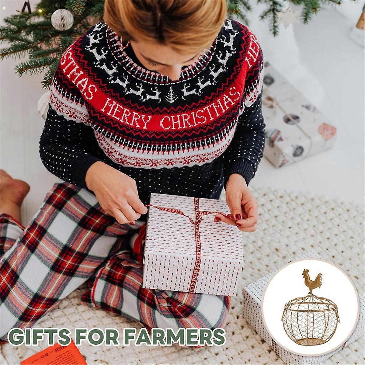 Wire Egg Basket for Gathering Fresh Eggs, Metal Chicken Egg Collecting Basket with Handle, Egg Holder for Countertop