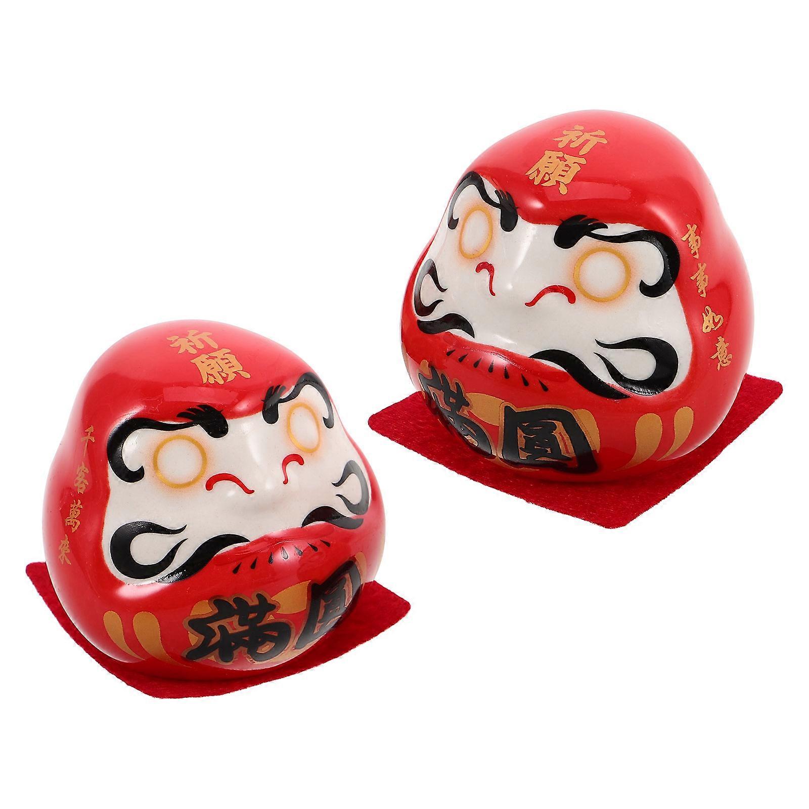 Red Japanese Egg Ceramic Figurine for Prosperity 2Pcs Dashboard Ornament