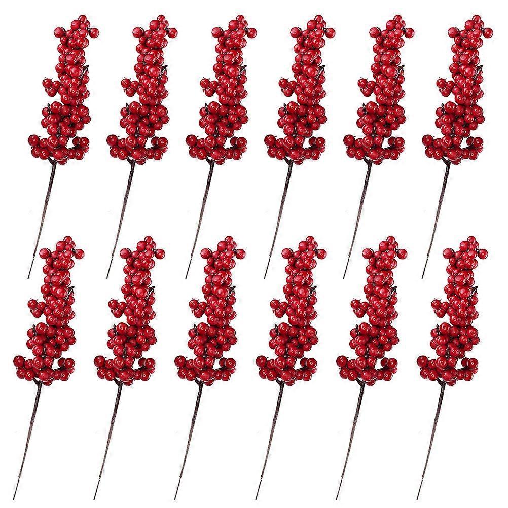 Red Berries Stems Christmas Tree Decor 12Pcs for Festive Decoration