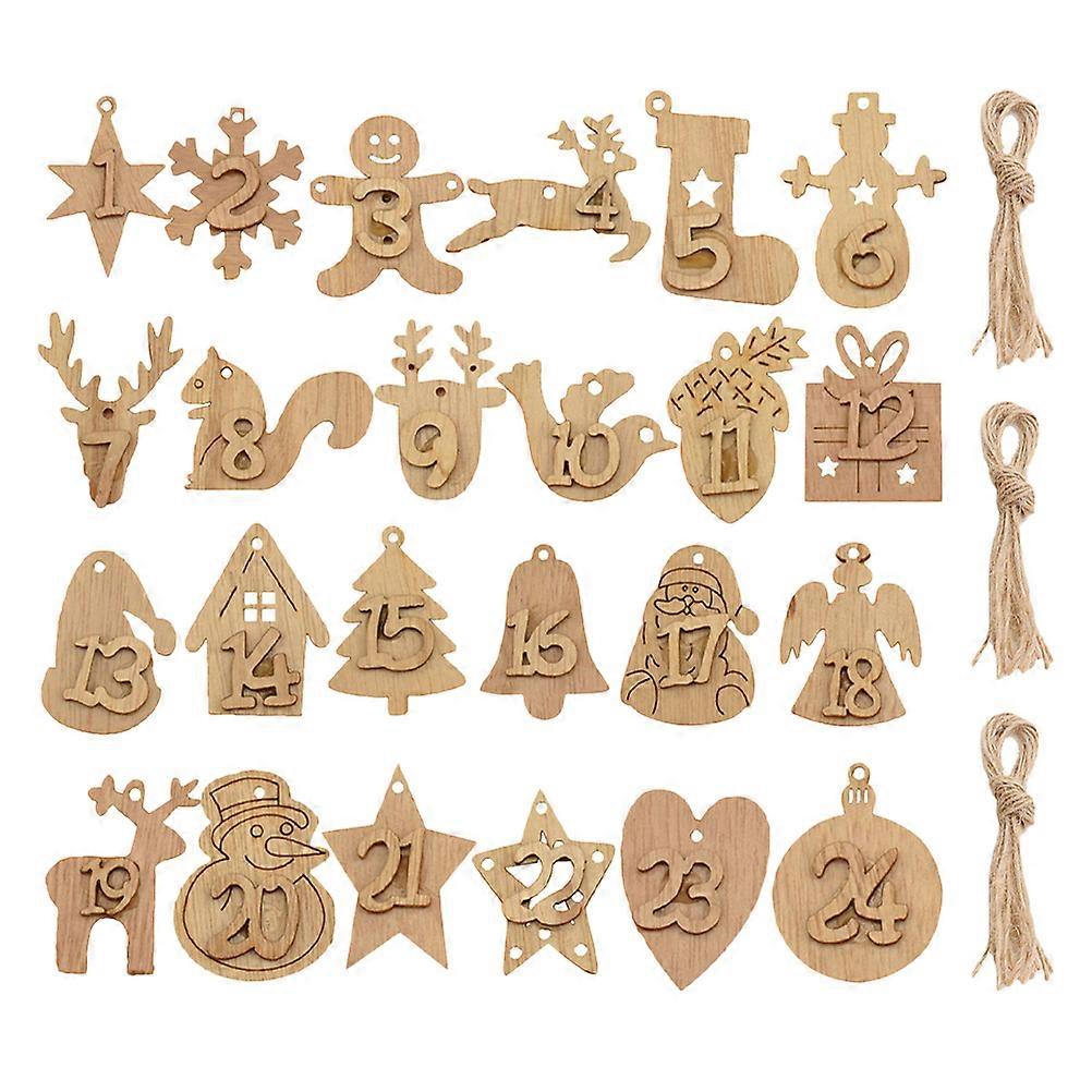 Wooden Christmas Advent Numbers Tags for Hanging 1Set Brown Christmas Decor