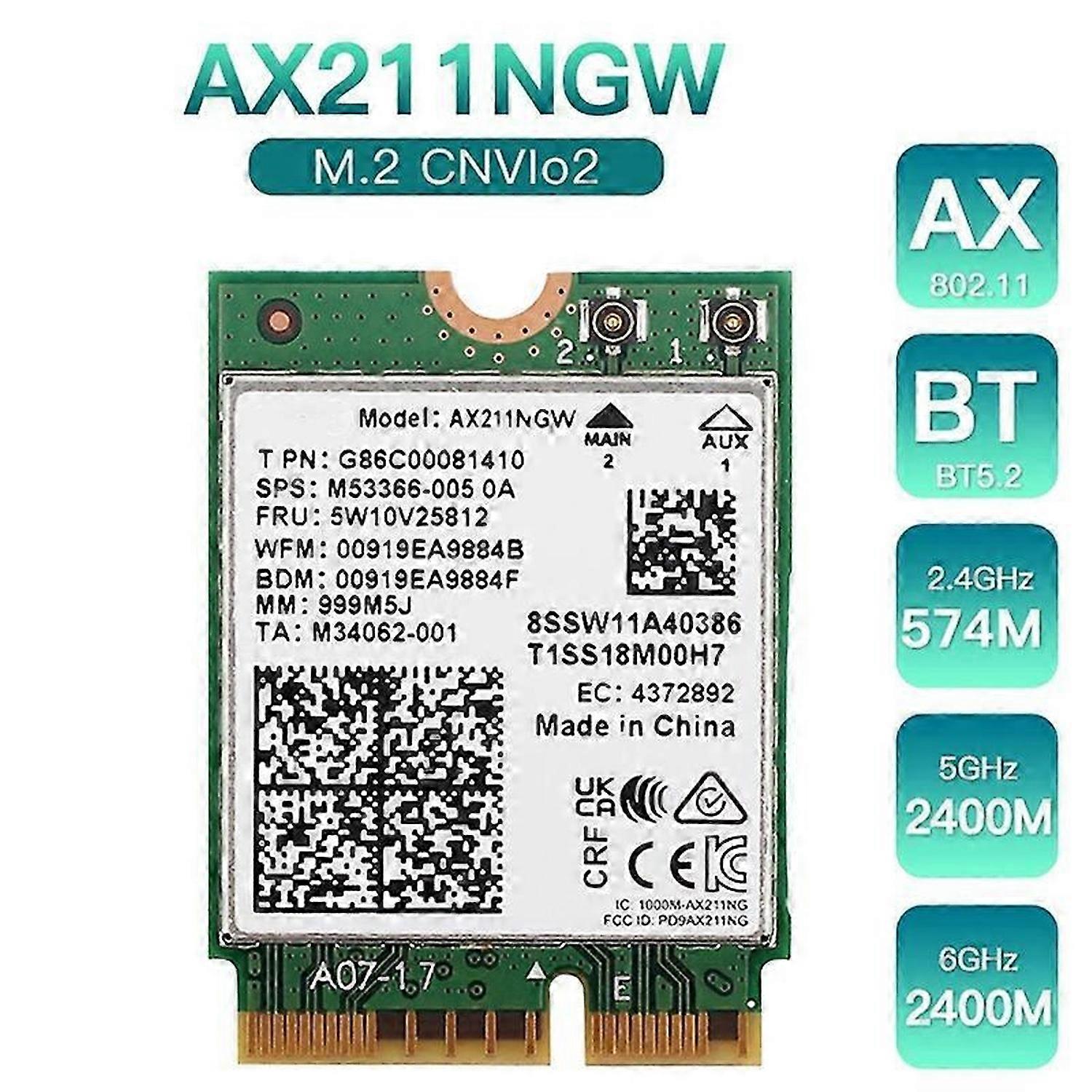 AX211NGW WiFi 6E M.2 Key E CNVio2 Dual Band Wireless Network Card