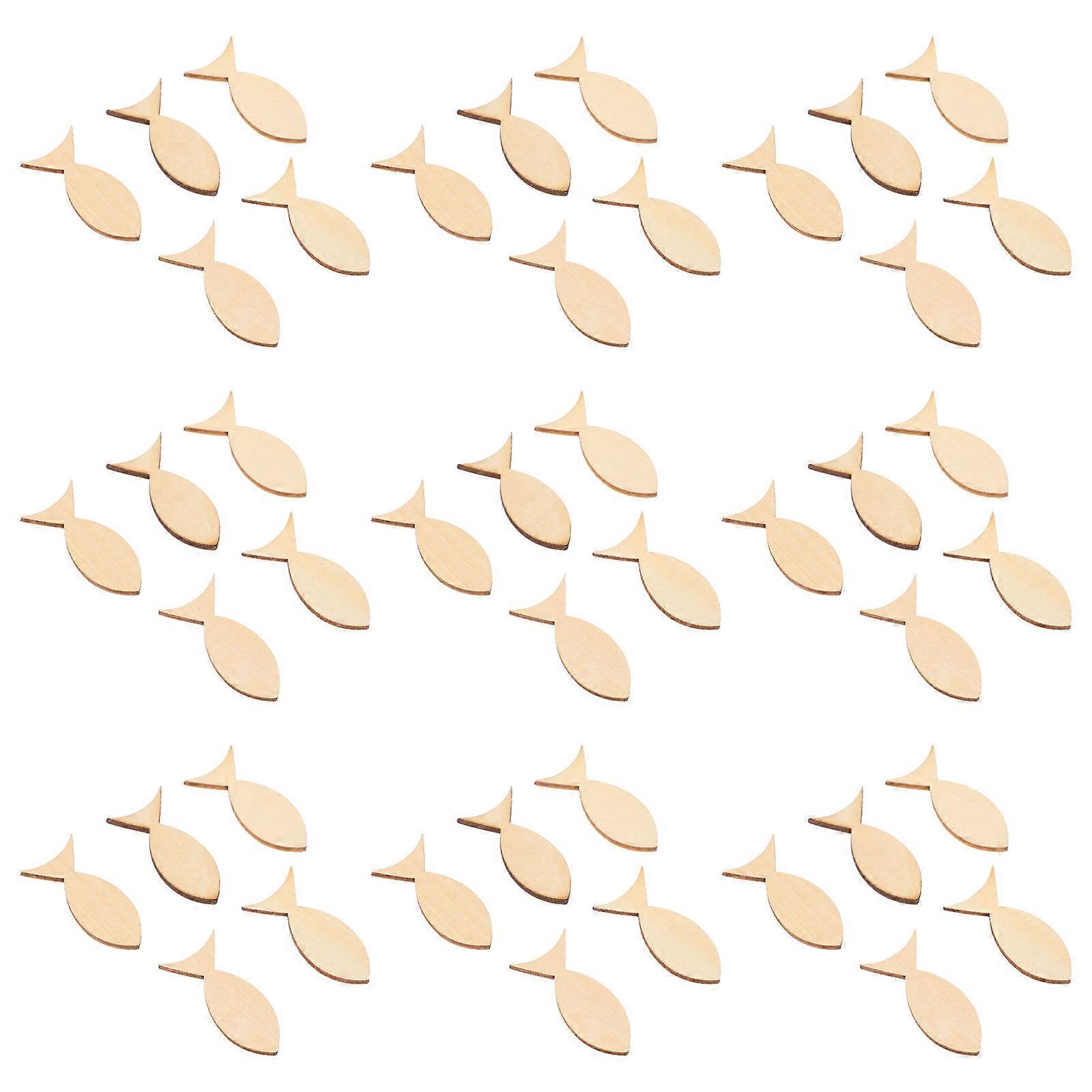 DIY Wooden Chips Unfinished Fish Shape Wood Slices for Decoration 200Pcs