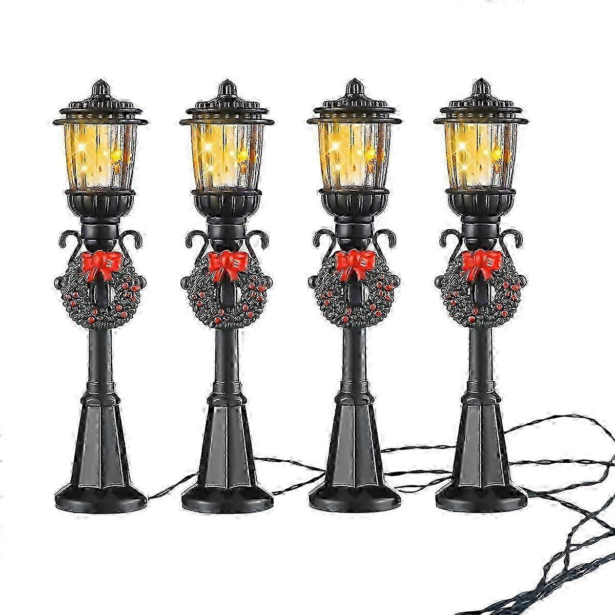 2025 New 4 Pcs Mini Christmas Lamp Post Lamp Miniature Street Lamp Decorative Lights for DIY Village Pathway