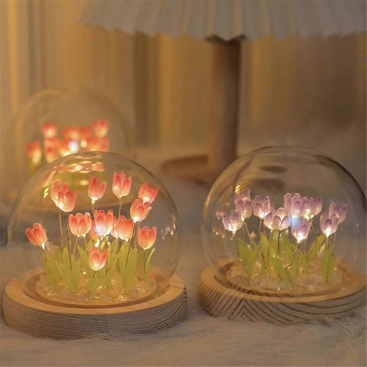 Artificial Tulip Flower Night Light Handmade DIY Bedside Lamp