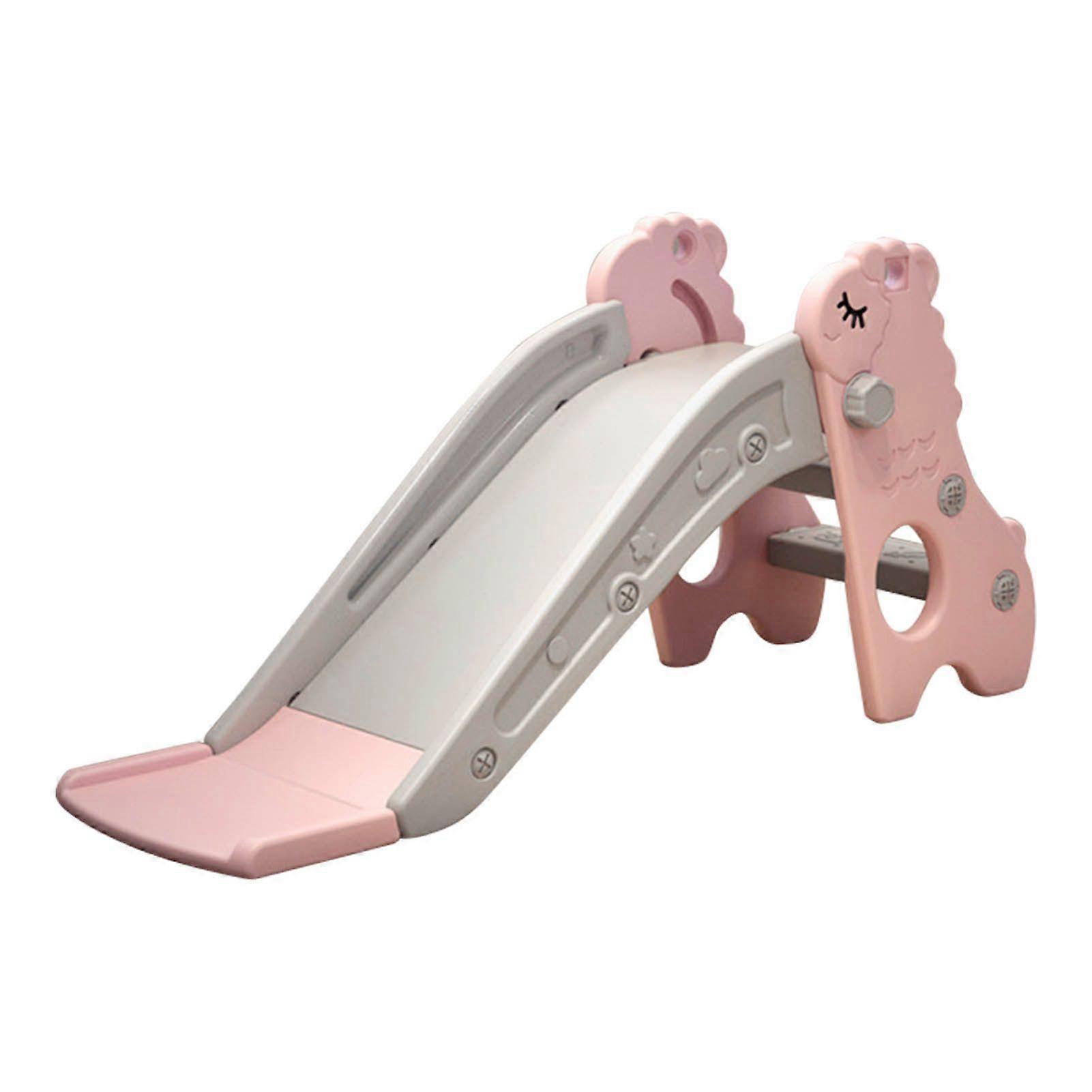 Kids Indoor Sliding Slide Freestanding Folding 2 Stairs Stable Base Climber Play Slide for Toddlers Pink Gray