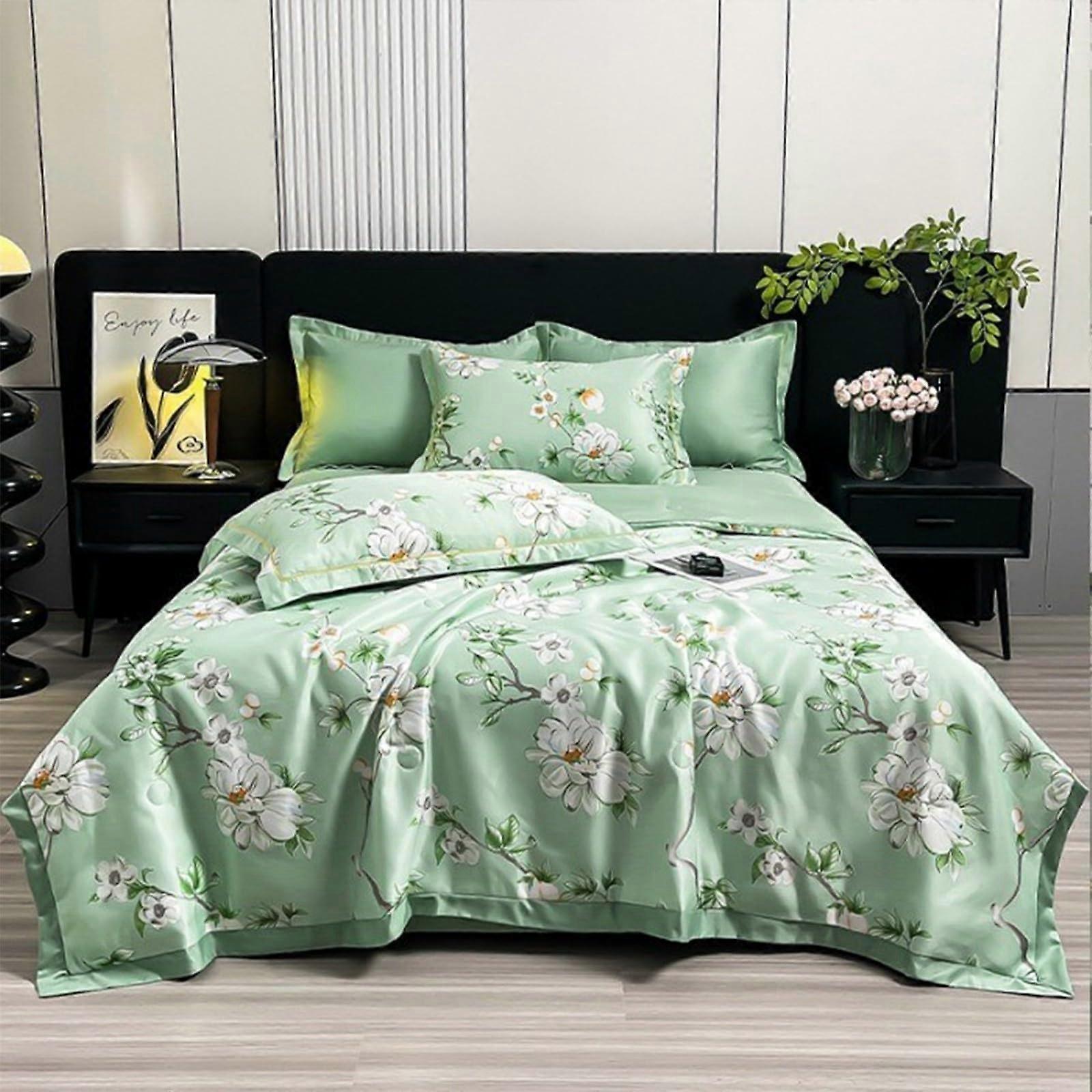 100% Lyocell Cooling Comforter Set Queen Size, Floral Design, Silky Bedding, Lightweight 4Pc 150x200 Spring And Summer