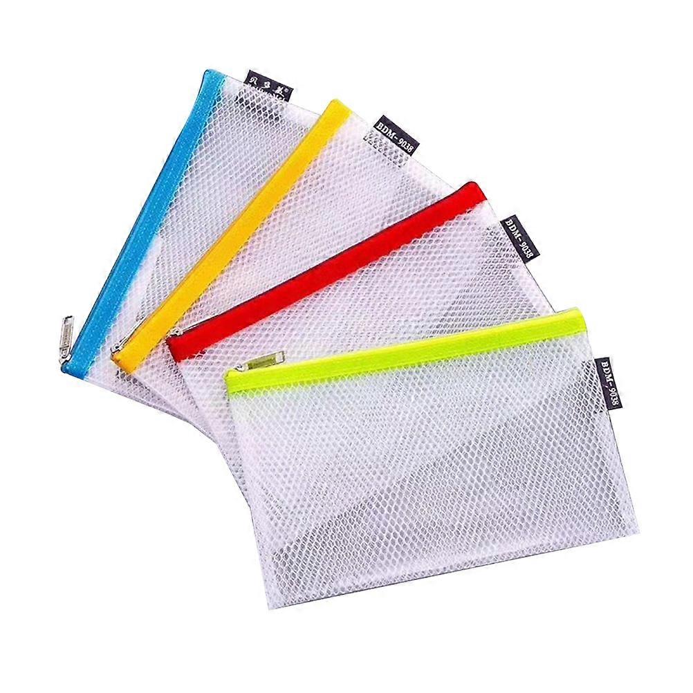 Assorted Color Stationery Pen Bags for Storage 4Pcs Mesh Grid Zipper File Bags