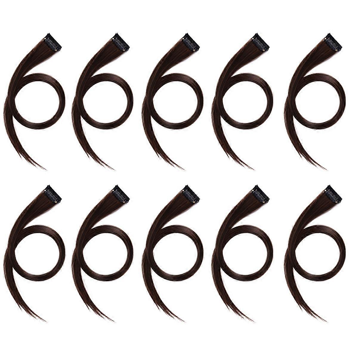 10 peças de cabelo com mechas arco-íris para meninas, cabelo falso, castanho