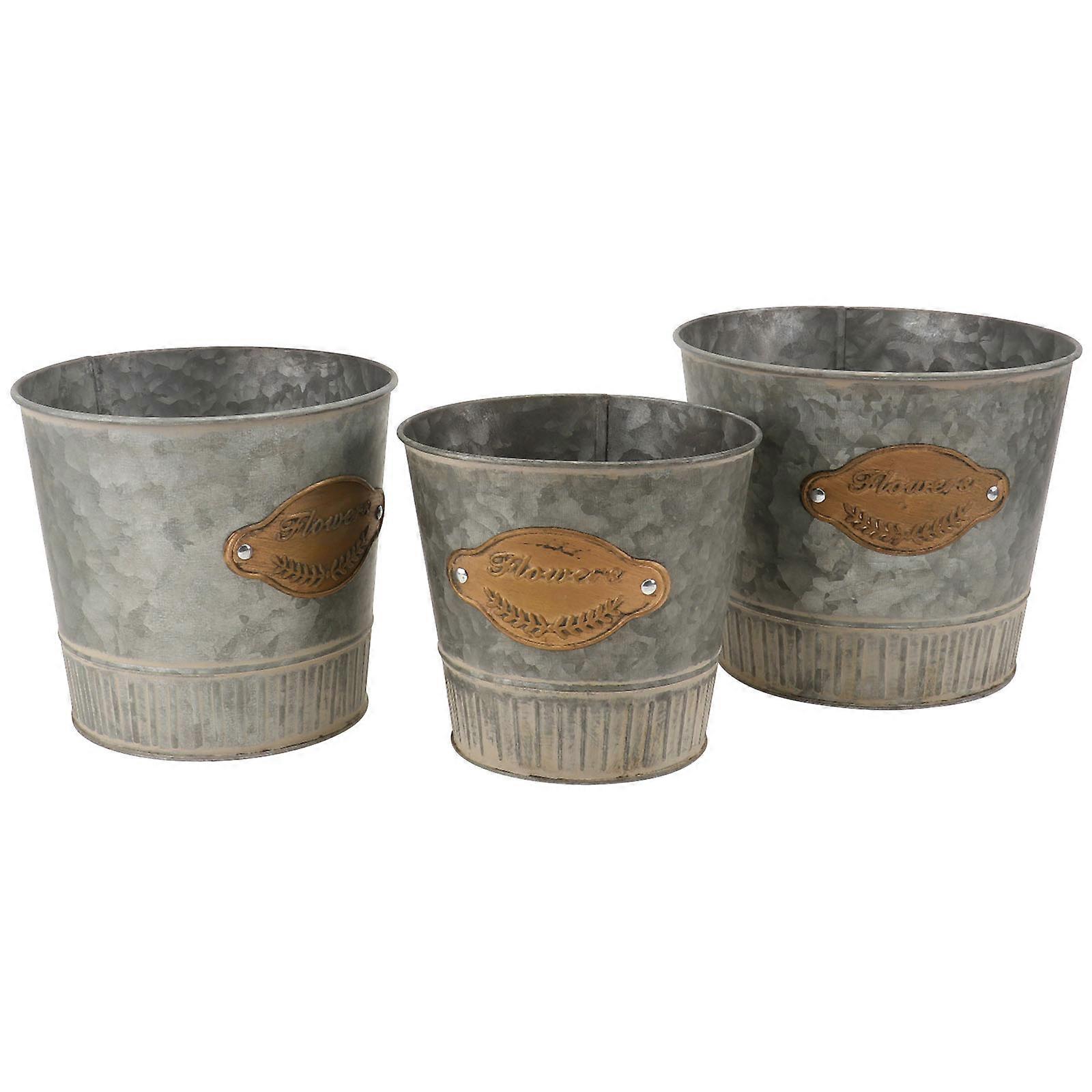 Flower Planter Multifunctional Iron Bucket for Storage 6Pcs Dark Grey Pot