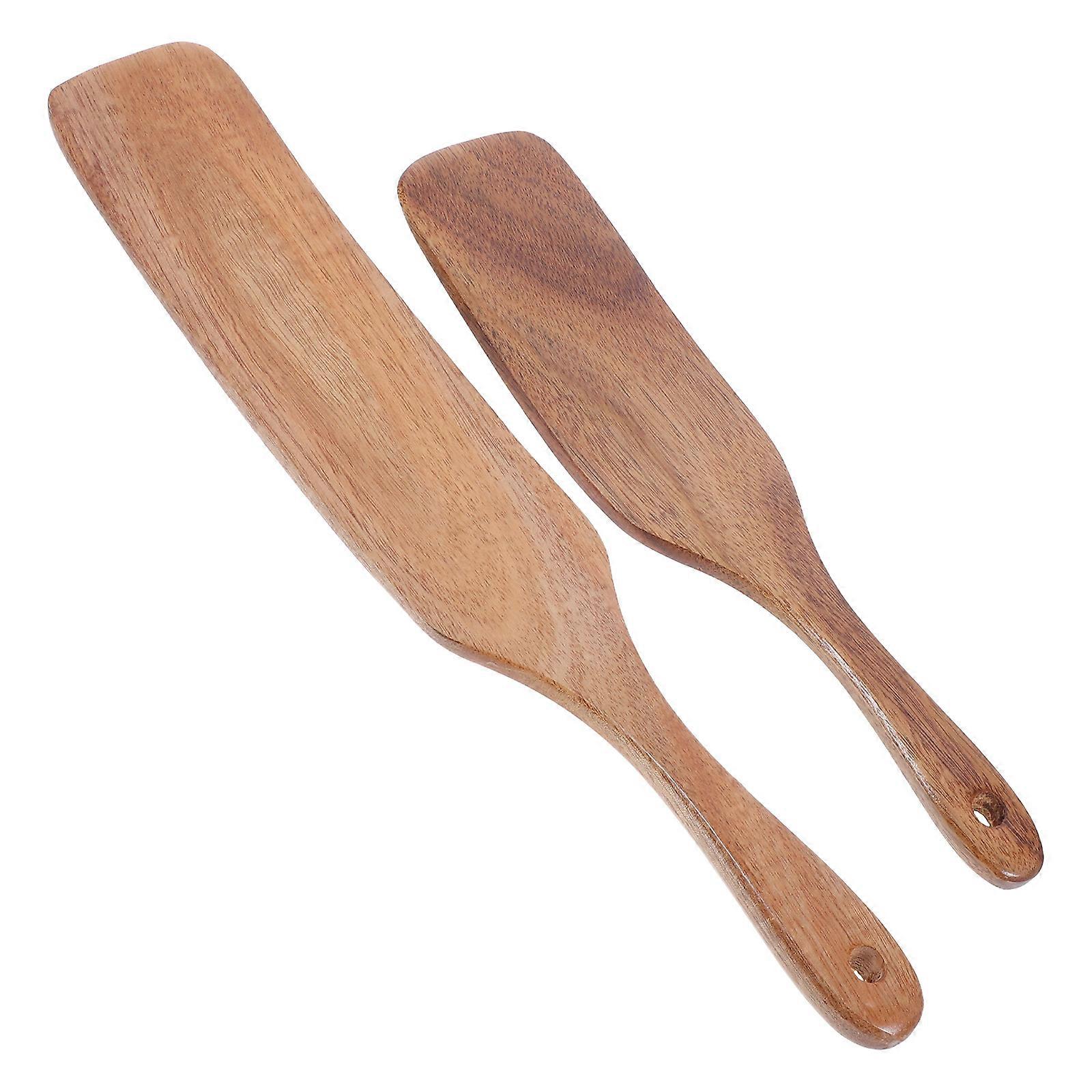 Kitchen Wooden Spatula for Cooking Use 2Pcs Solid Wood Flat Turner