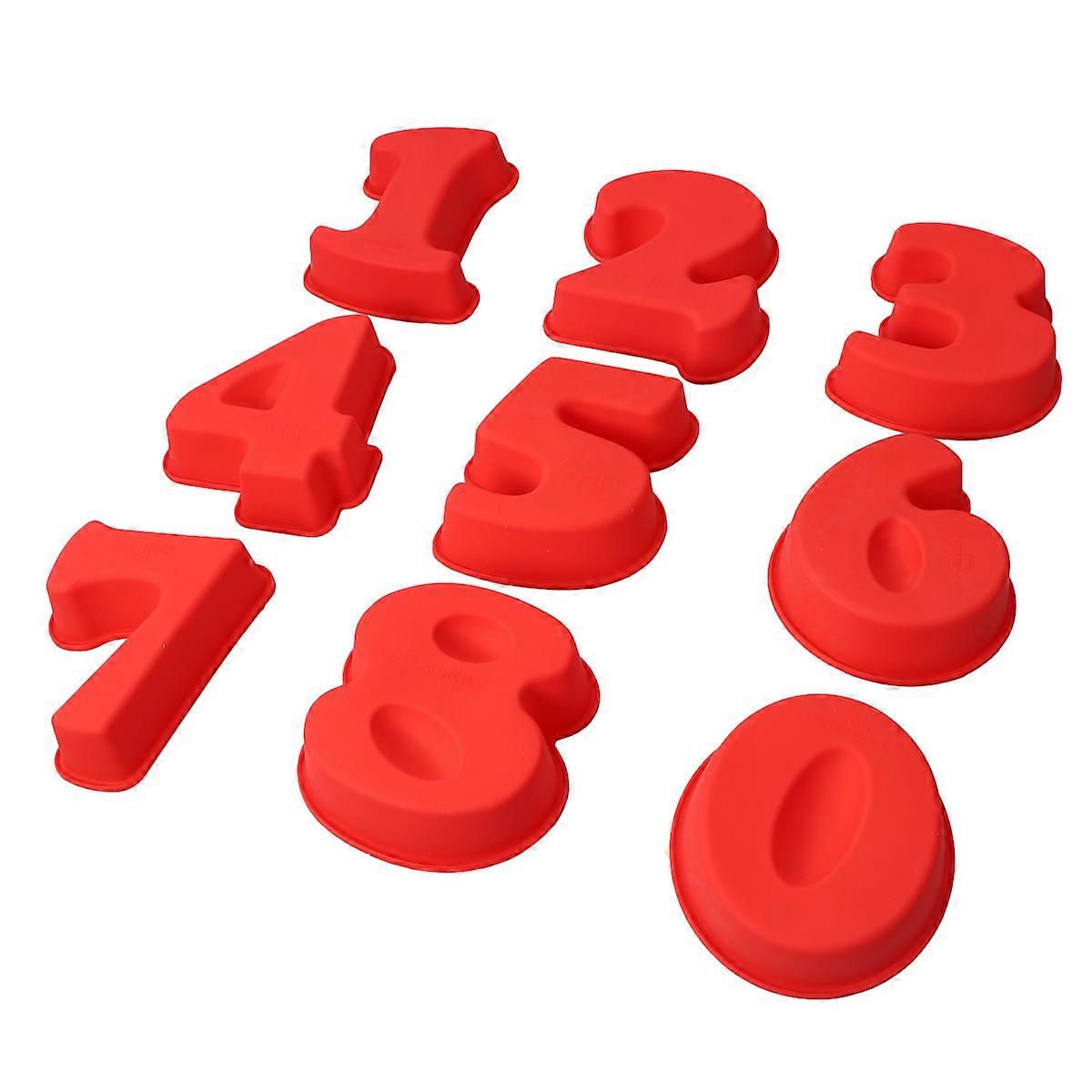 Chocolate Cake Silicone Mold for Baking Use 9Pcs Red Number Shape Set
