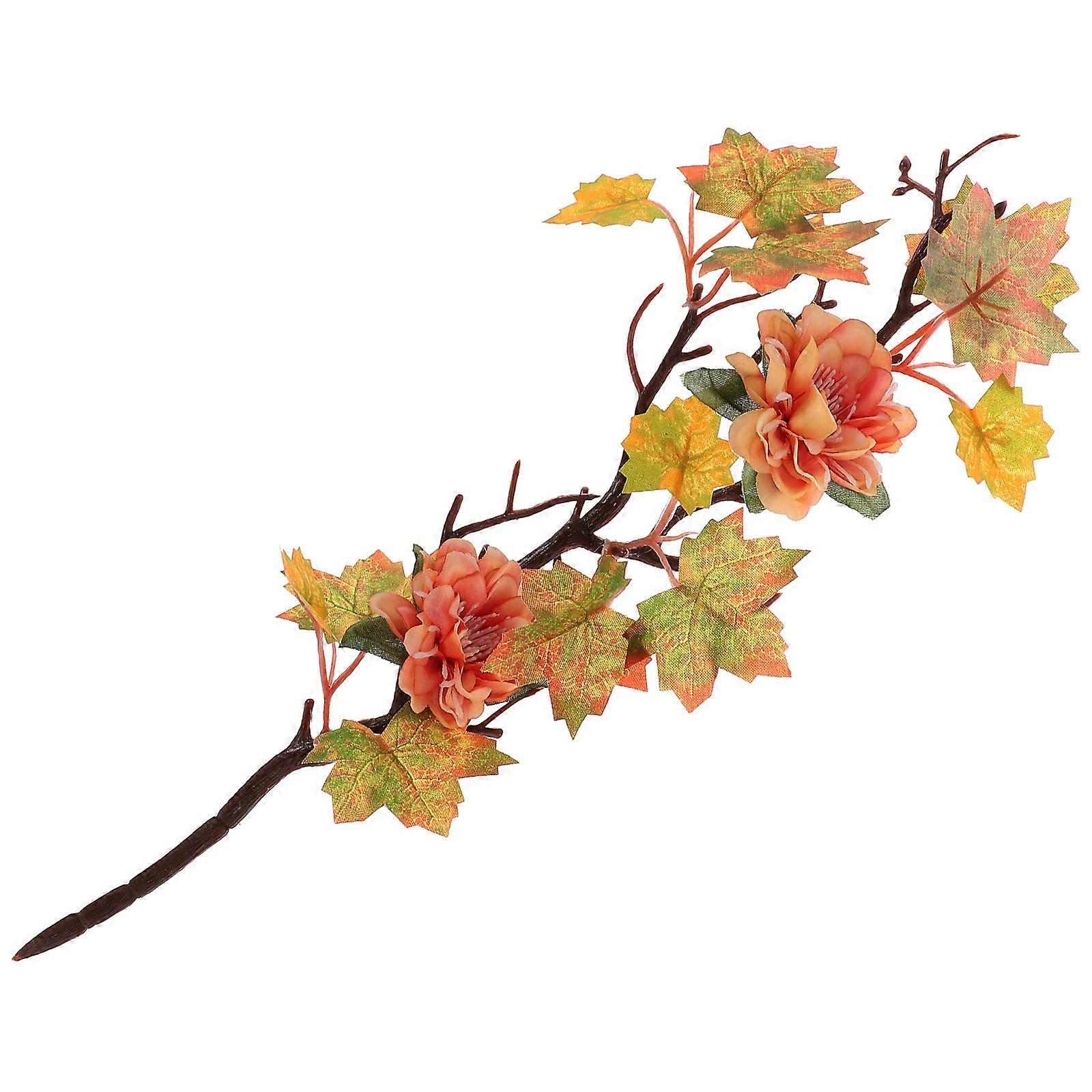 Artificial Maple Leaf Stem Fake Branch Fall Party House Decoration 32CM Multi Color 2Pcs