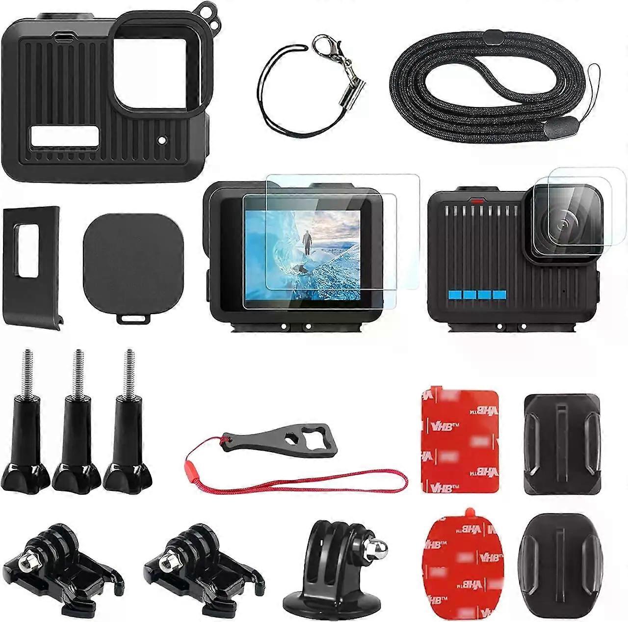 Silicone Case for GoPro Hero 4K - Protective Sleeve with Battery Cover, Screen Protectors, Lens Caps & Mount Kit Flexible Adhesive Helmet Sticky Mount