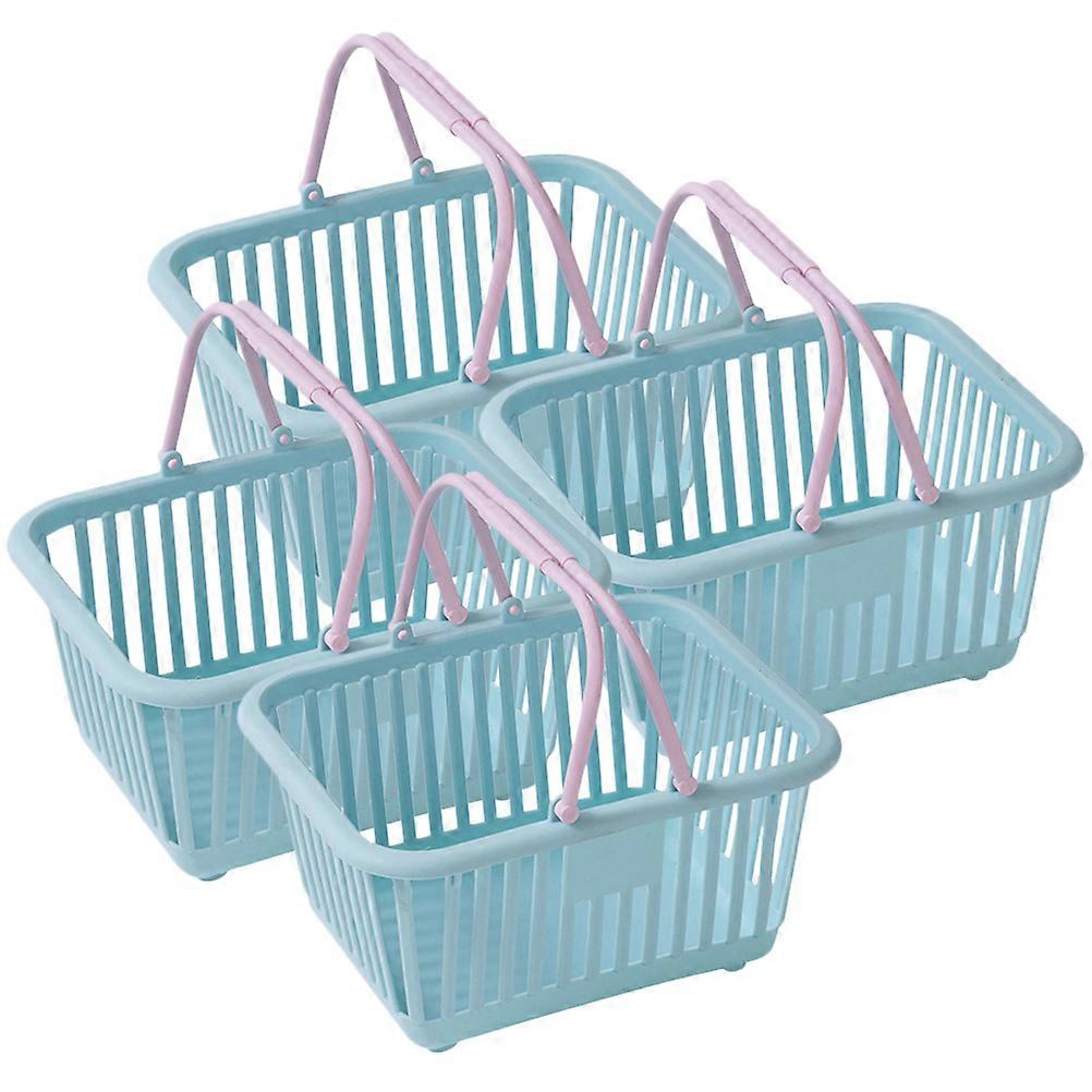 Sky-Blue Small Plastic Baskets for Storage with Handles 4Pcs Set