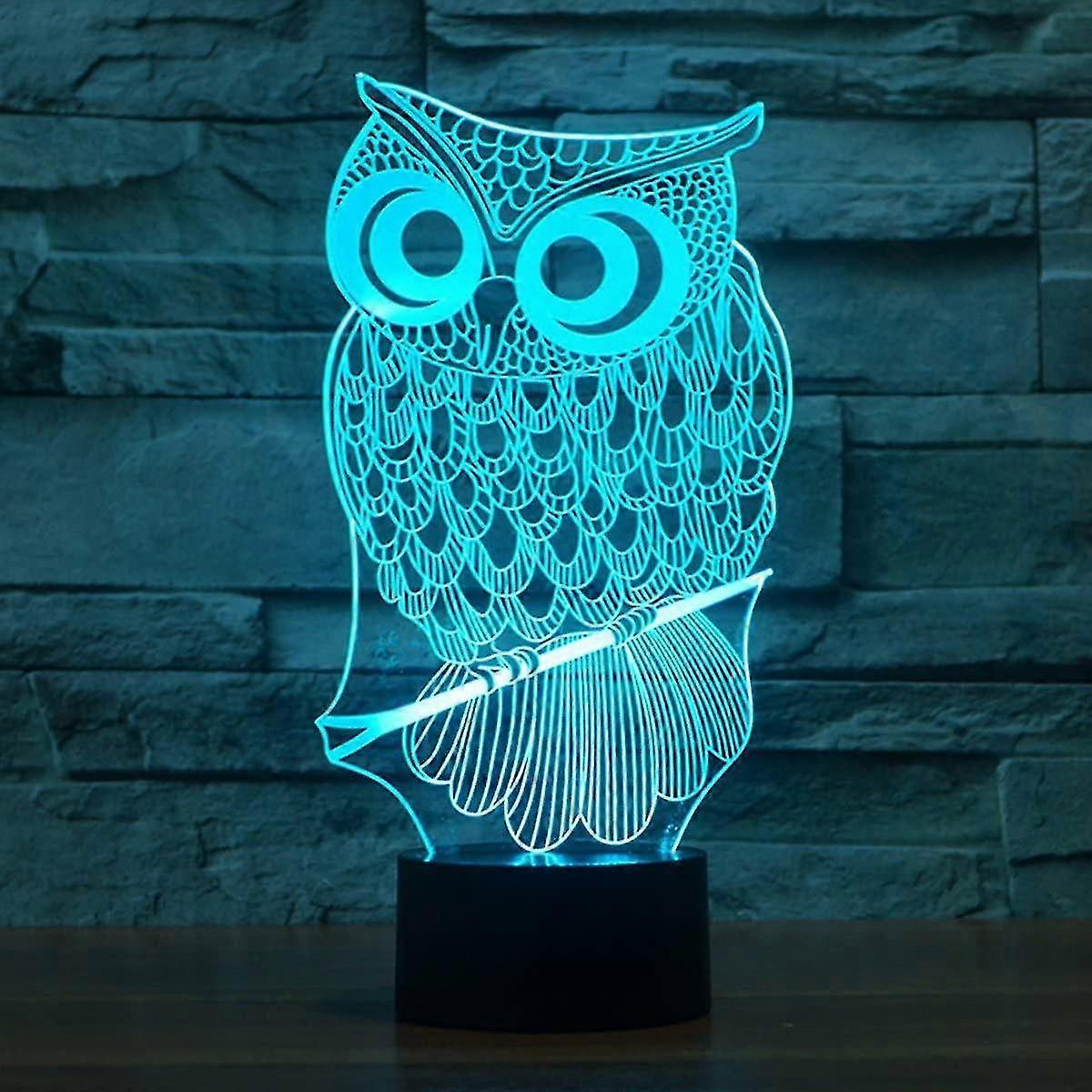 Owl Night Light 3d Optical Illusion Table Lamp Compatible With Kids, Usb Switch Touch 7 Co