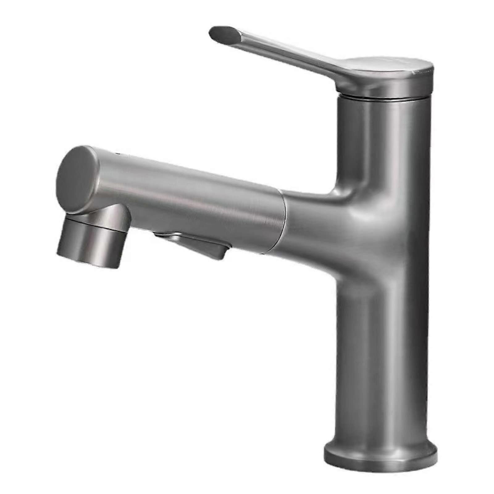 Pull Out Bathroom Mixer Basin Tap Brass Gun Gray Single Handle Three Water Flow Modes Hot and Cold Water Faucet
