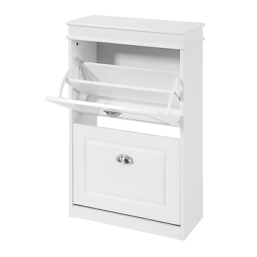 Πάγκος αποθήκευσης παπουτσιών με μαξιλάρι καθίσματος 2 Flip-Drawer Διάδρομος Διοργανωτής σχάρας παπουτσιών Βάθος 24 cm Πάγκος παπουτσιών Αποθήκευση με κάθισμα για είσοδο, SoBuy FSR64-W