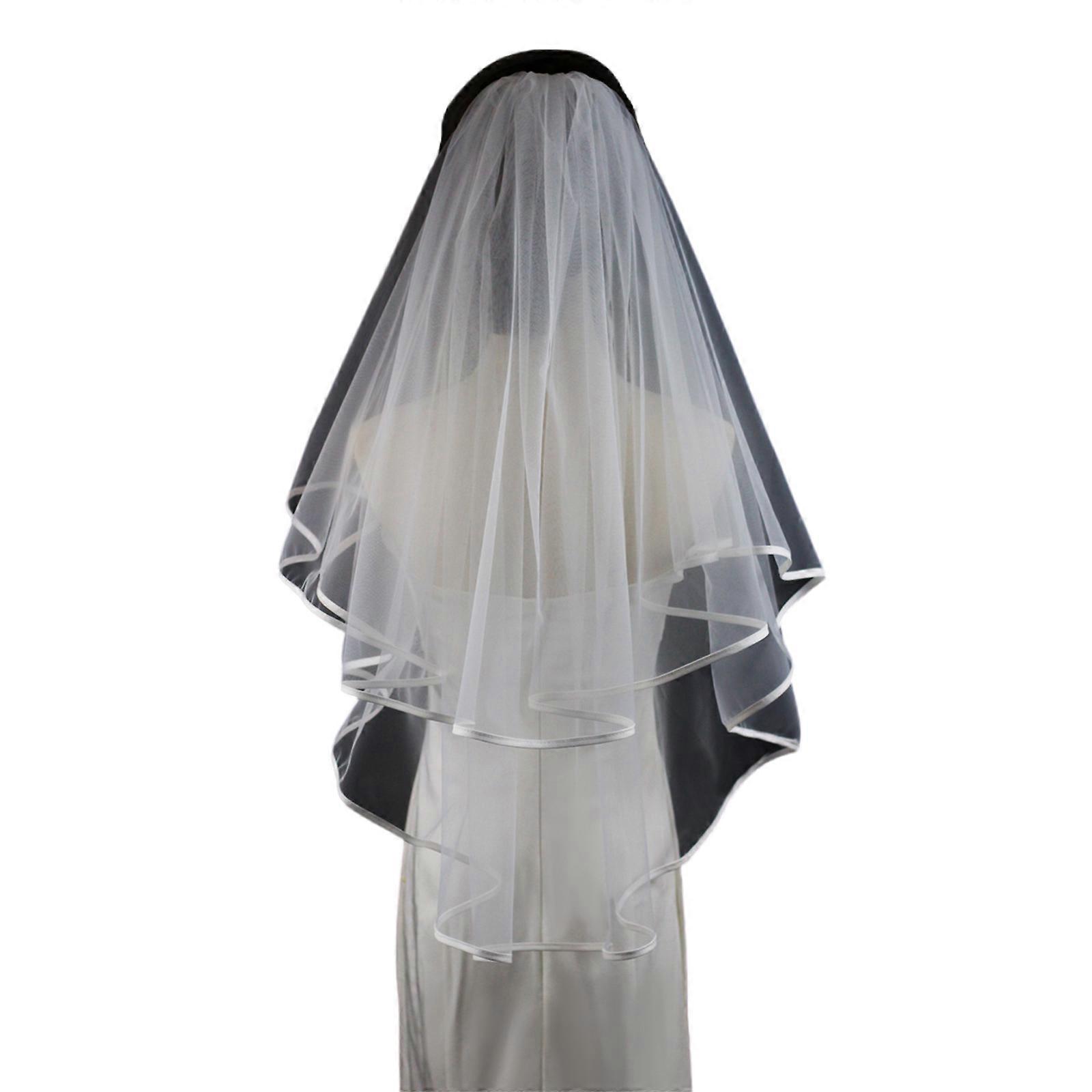 Véu de noiva de camada dupla com pente, elegante e romântico, multicolorido.