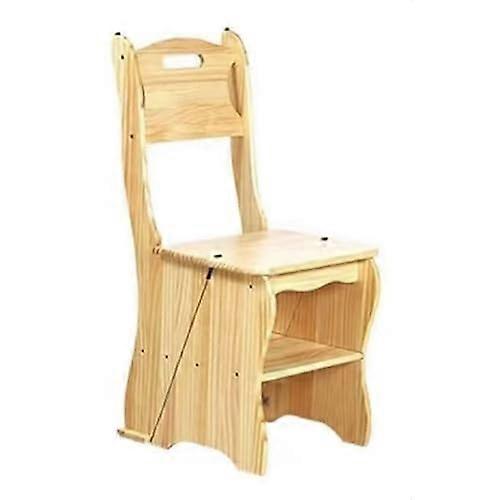 4Step Folding Stool Solid Wood Ladder DualPurpose Chair And Storage Rack Thickened Design Light Walnut Finish