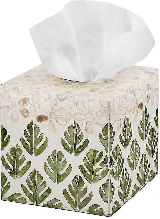 マザーオブパールインレイキューブティッシュボックスカバー - 豪華な大理石のバスルームアクセサリー - 木製トイレットペーパー収納 - MadeTerraで