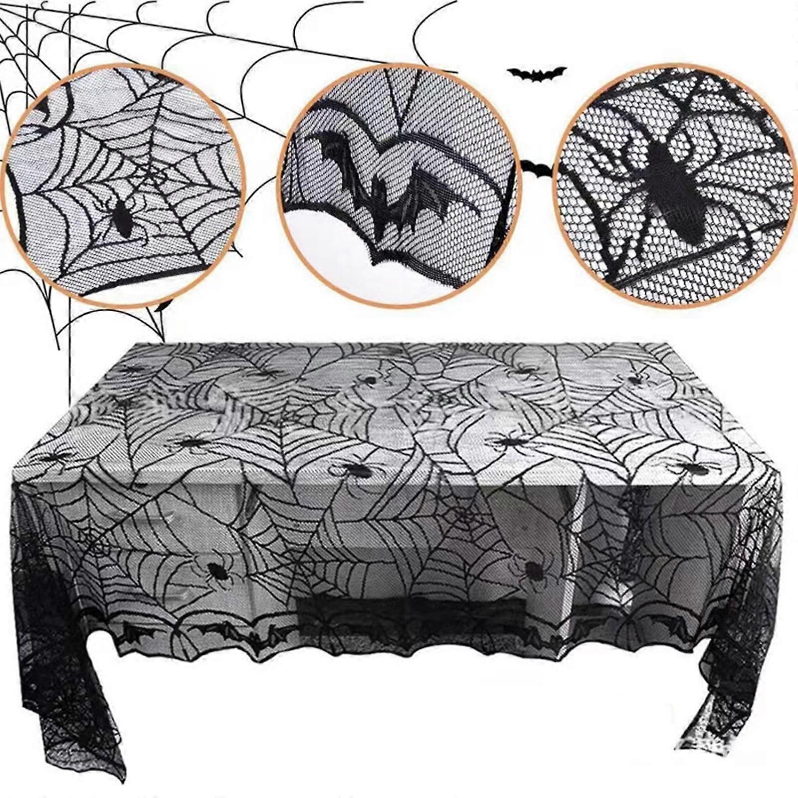 Luckky Halloween Table Cloth, 47x63 Inch, Spider Webs Black Lace Fabric for Rectangle Tables, Gothic Party Decor, compatible with standard tables