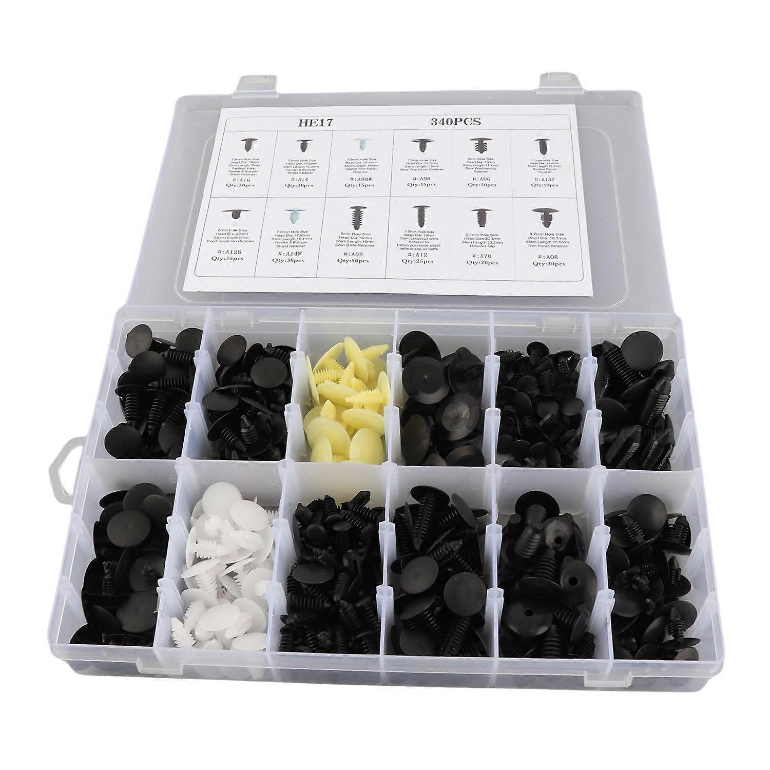 340Pcs Car Door Card Panel Trim Clips Bumper Fastener Retainer Push Rivet Kit