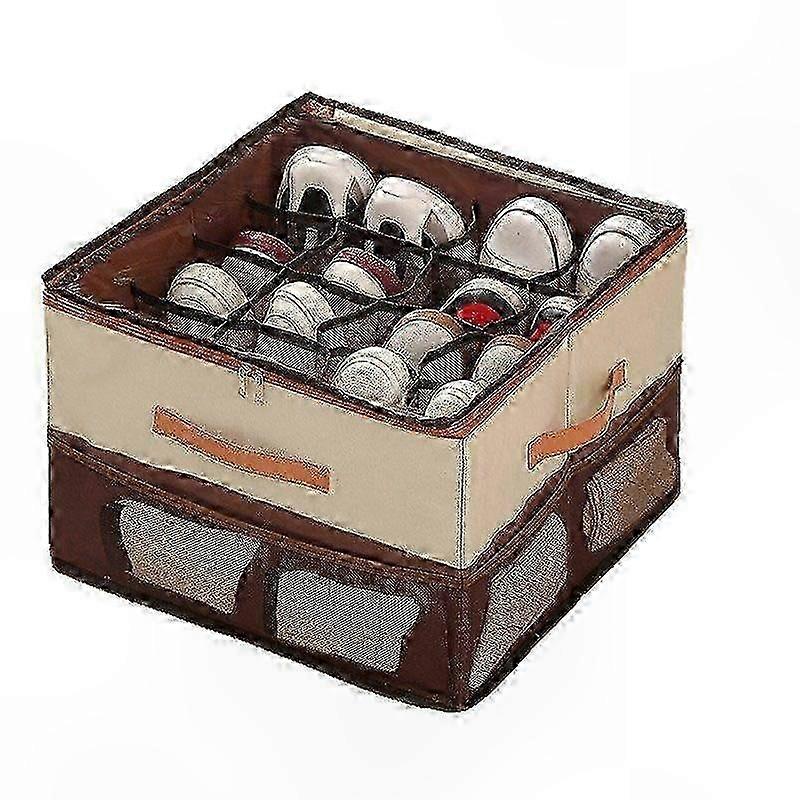 Foldable Fabric Shoe Organizer with Clear Lid, Adjustable Dividers for 25-26 Pairs