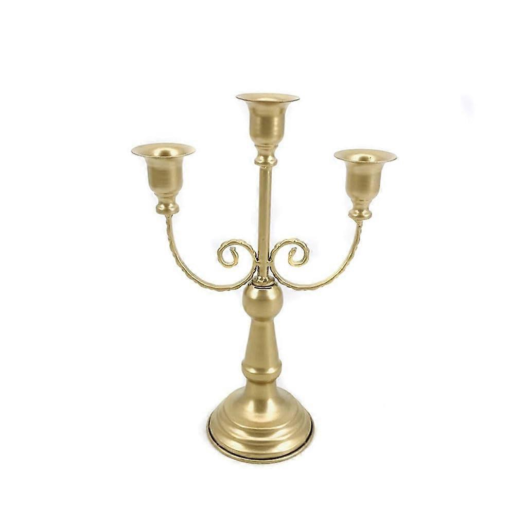 Candle Holder 3Head Iron Candelabra Rustic Farmhouse Style Gold Finish  Table Centerpiece Model 1