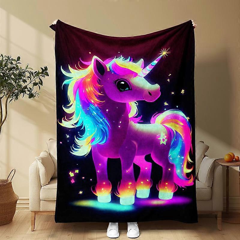 Unicorn Pattern Blanket, Soft Comfortable Throw Blanket, Cool Bedroom Bedding Blankets, Warm Napping Blanket for Home Office Travel Camping