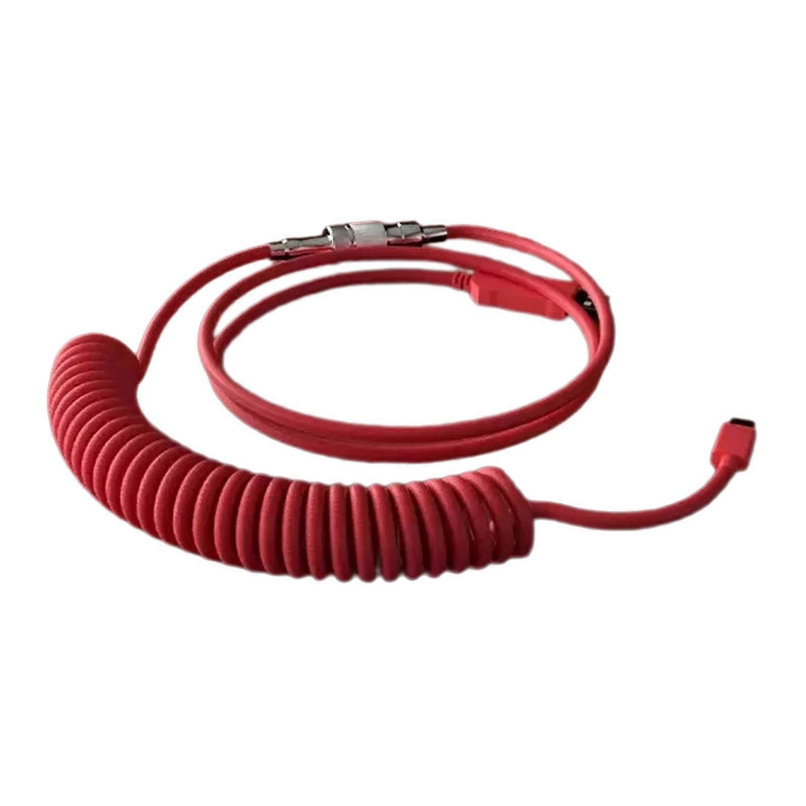 Coiled USB C Keyboards Cable Braided Detachable Aviation Type C Mechanical Keyboards Cable 1.6M  Red